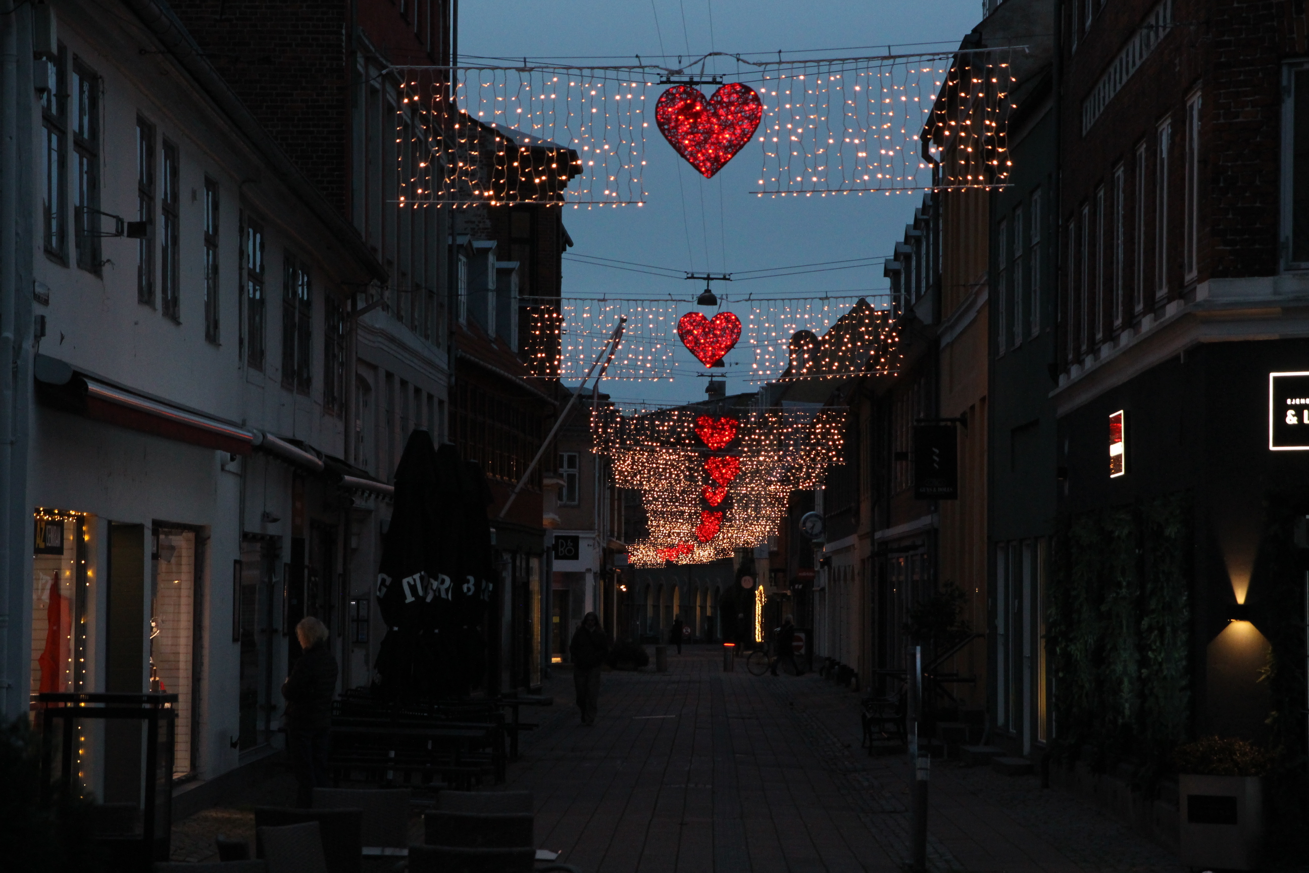 Helsingør med julebelysning.