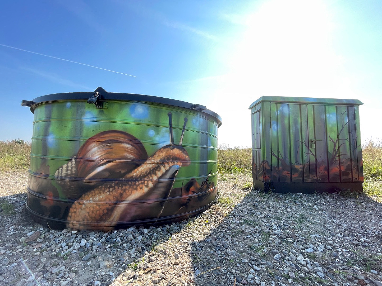 Fors har sammen med Institut for Urban Kunst skabt 11 små kunstværker på ellers meget kedelige tekniske anlæg. De otte af dem er i Roskilde Kommune som her på en pumpestation lige over for Himmelev Rideskole.