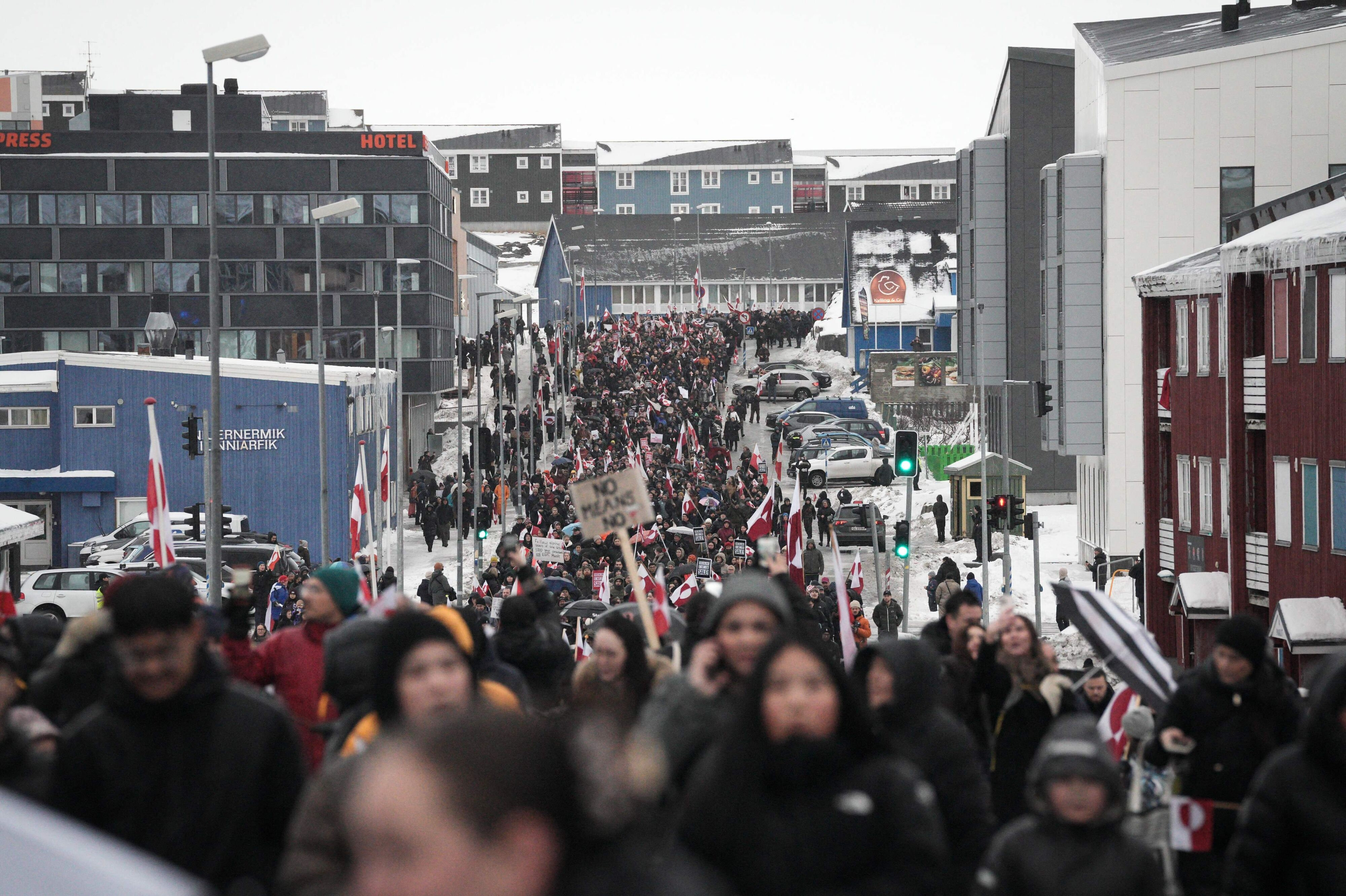 Der var lørdag store demonstrationer i Grønland. USA ønsker at overtage Grønland.