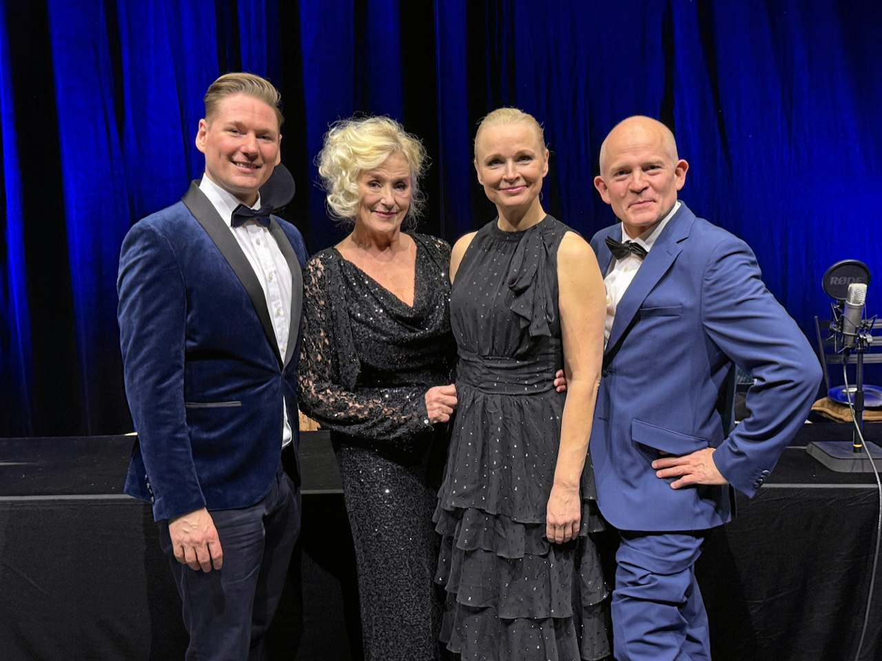 Fra venstre Nicolaj Cornelius, Susanne Breuning, Vicki Berlin, Sune Svanekier opfører 'Mordets Melodi' 31. januar i Støberihallen.