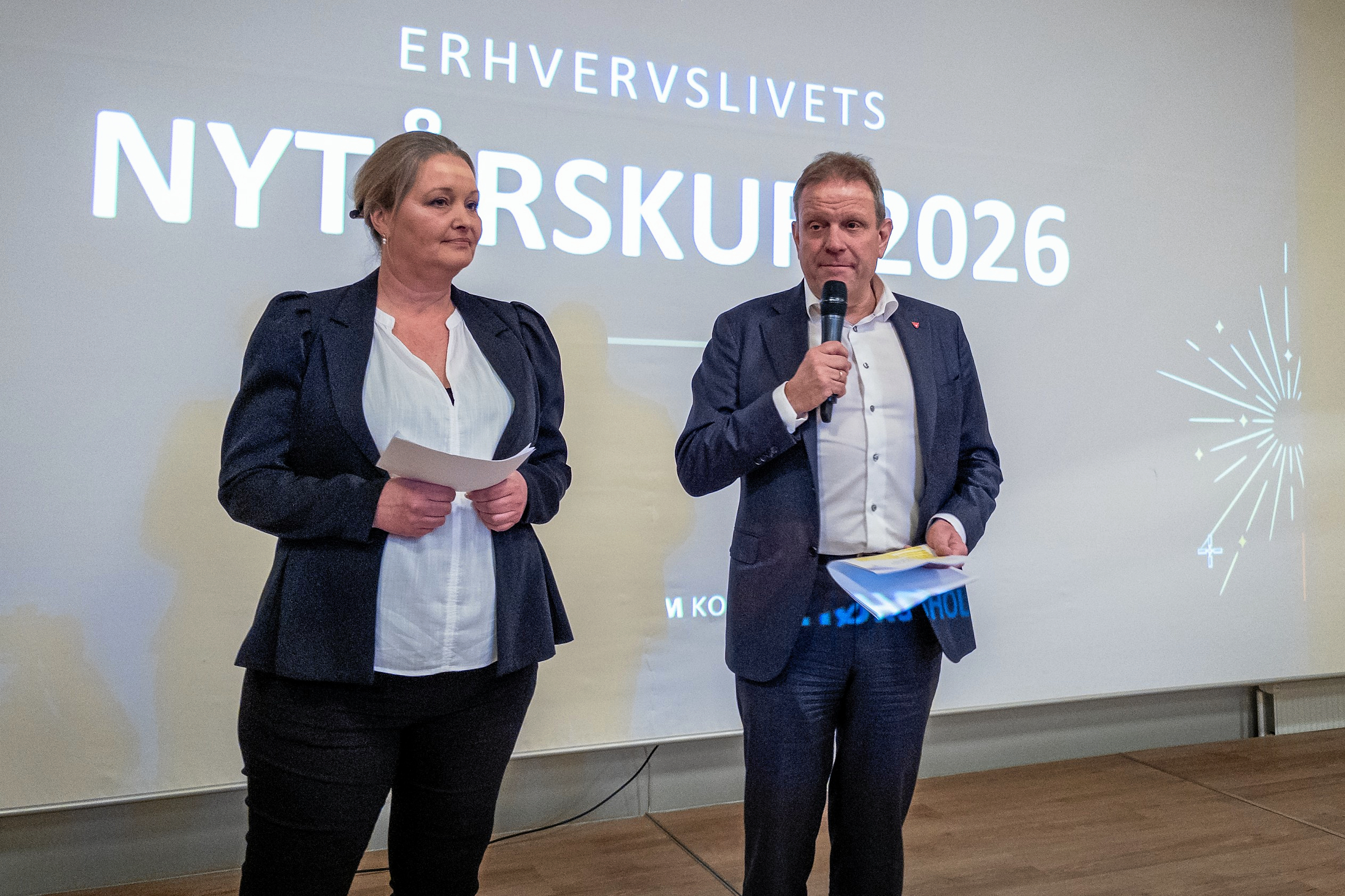 Borgmester Morten Slotved (K) og Maria Dahl (LA), formand for Erhvervs-, Bymidte- og Beskæftigelsesudvalget, til nytårskur med erhvervslivet tilbage i januar.