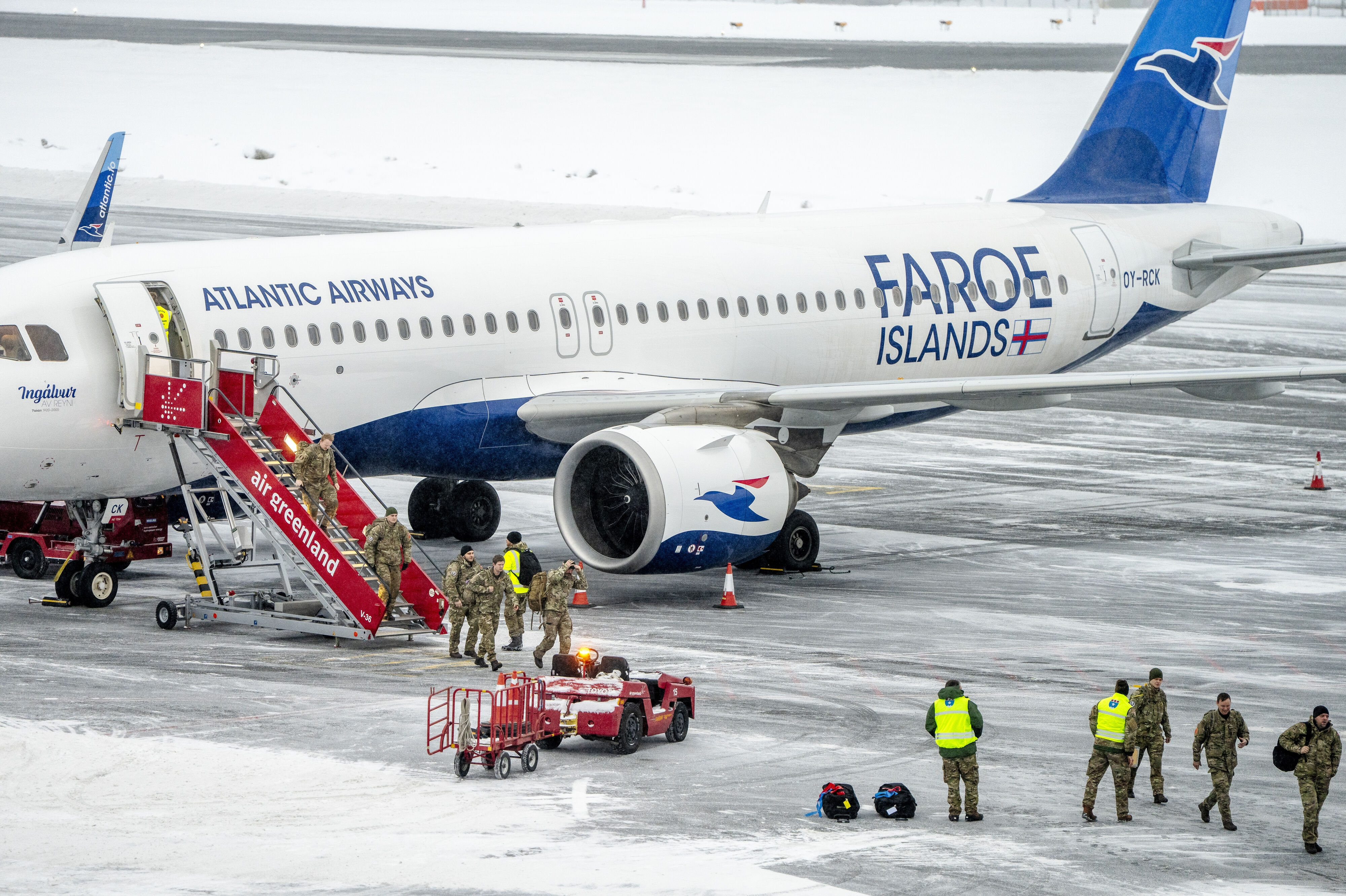 Flere danske soldater ankom mandag til Grønlands hovedstad, Nuuk. Forsvaret har den seneste uge etableret flere midlertidige militære områder både i Nuuk og nu også i Kangerlussuaq. (Arkivfoto).