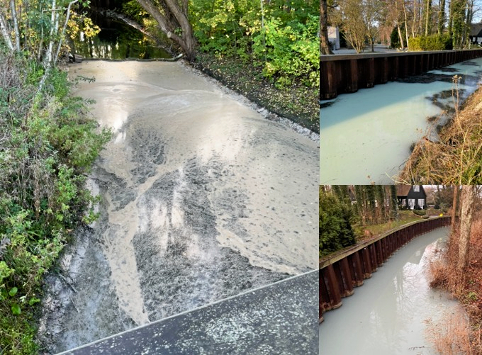Billederne er fra forskellige episoder fra 2025 med forurening i bækken.