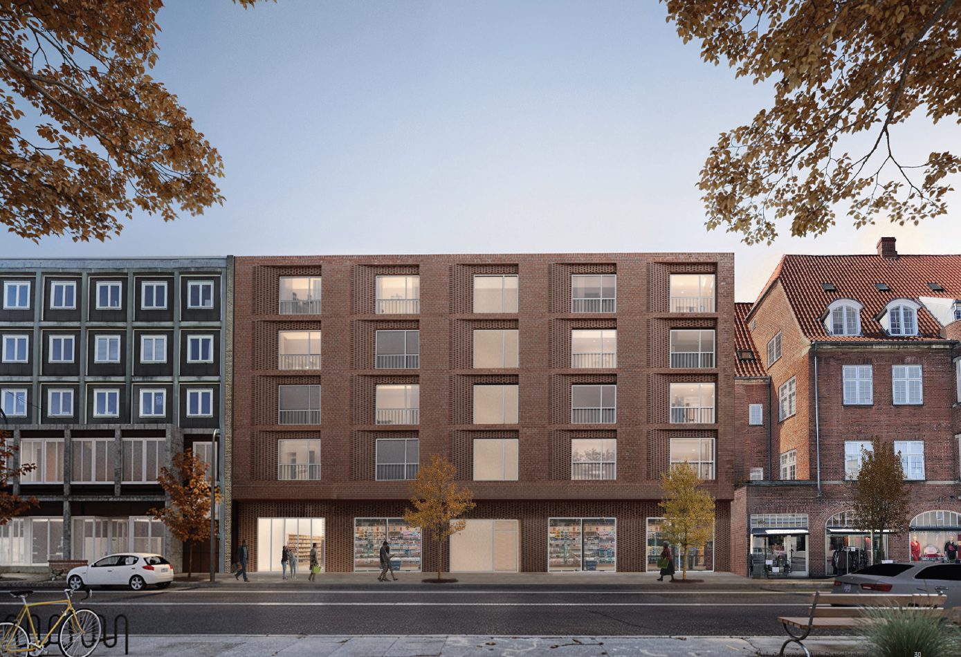 Visualisering af facaden set ude fra Jægersborg Allé.