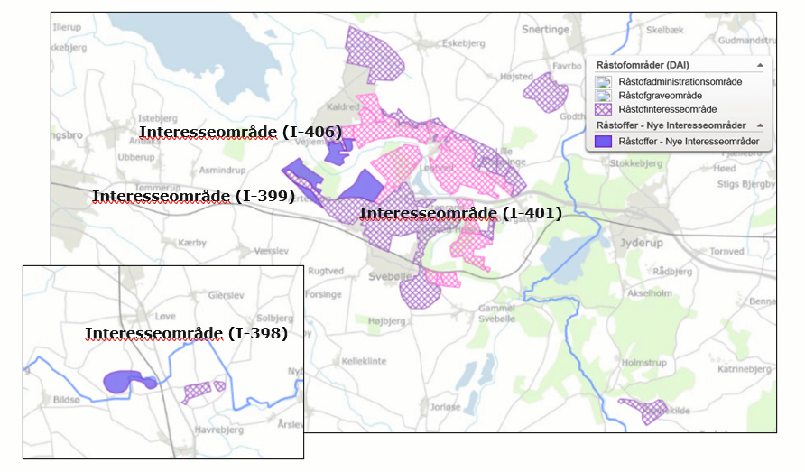Nye interesseområder i det regionale Graveområde Kalundborg omkring Kaldred og Bregninge samt syd for Løve ved Keldsømade, som fremgår af høringsvaret fra Kalundborg kommune til Region Sjælland.