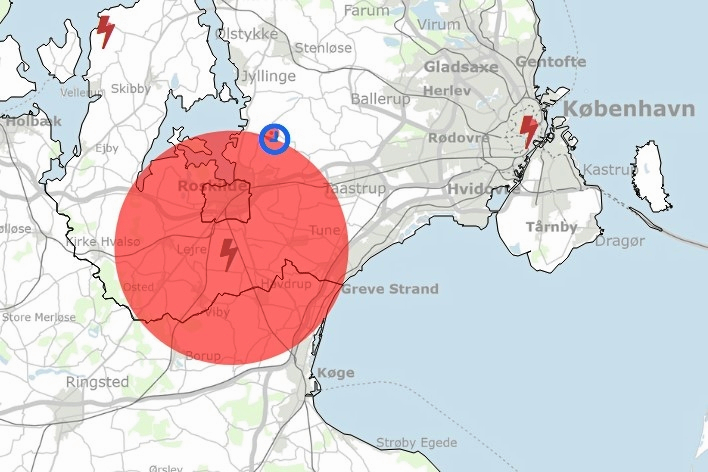 Radius meldte om strømafbrydelse i Roskilde-området.