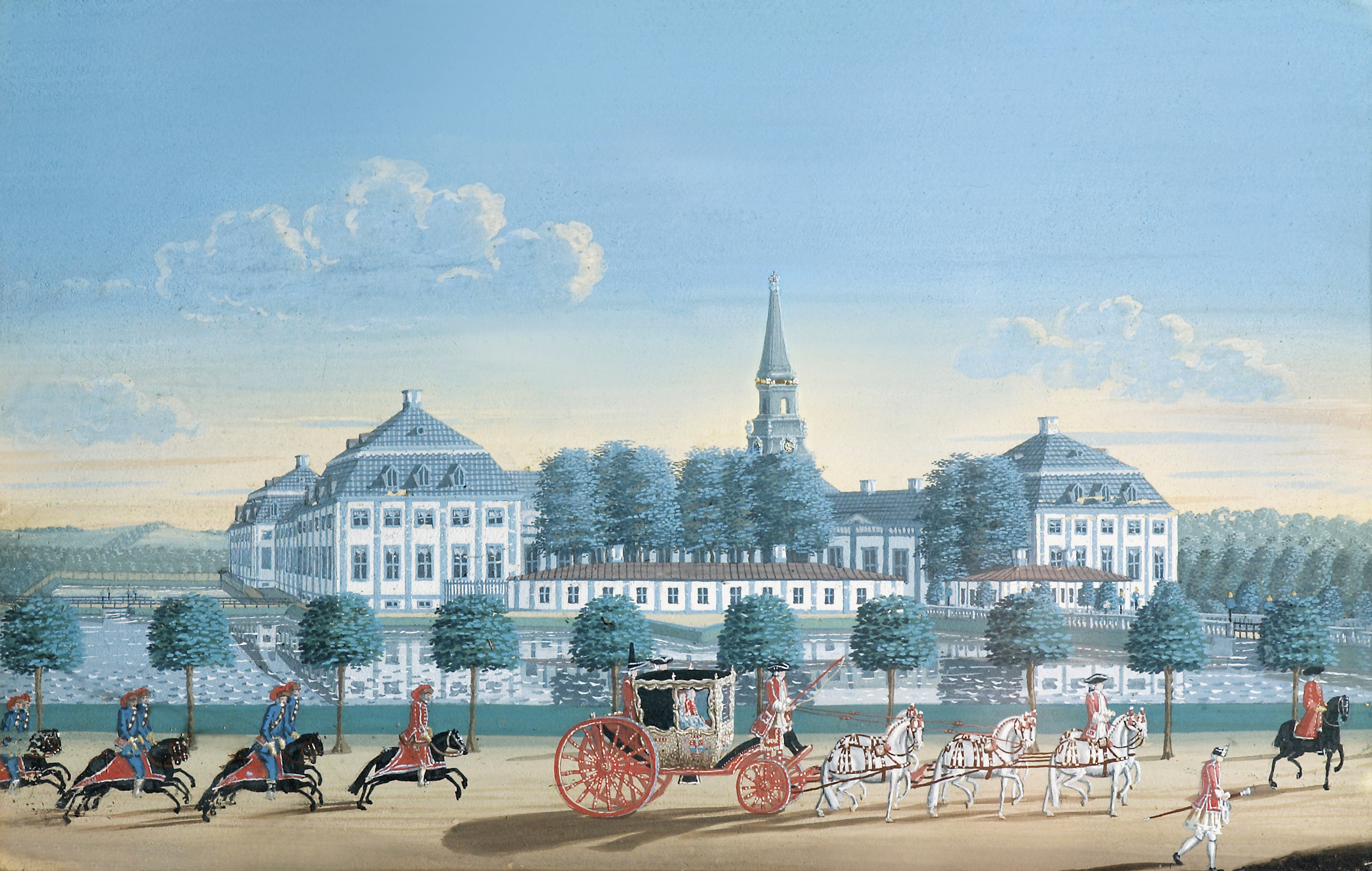 Hirschholm i sin storhedstid. I dag er kun slotsparken og historien tilbage.