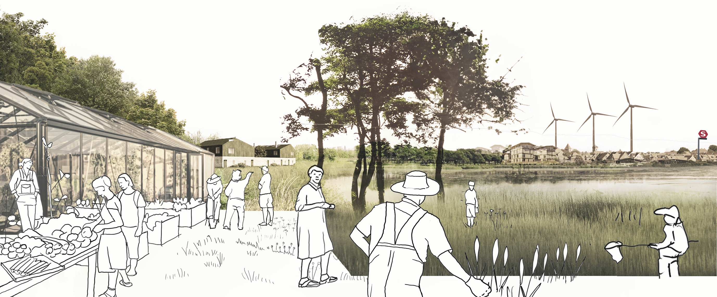 Mindre solcelleanlæg og minivindmøller vil sammen med flere vådområder give landskabet en mere vild karakter, end vi kender i dag. - Visualisering: Sara Ettrup Mindre solcelleanlæg og minivindmøller vil sammen med flere vådområder give landskabet en mere vild karakter, end vi kender i dag.