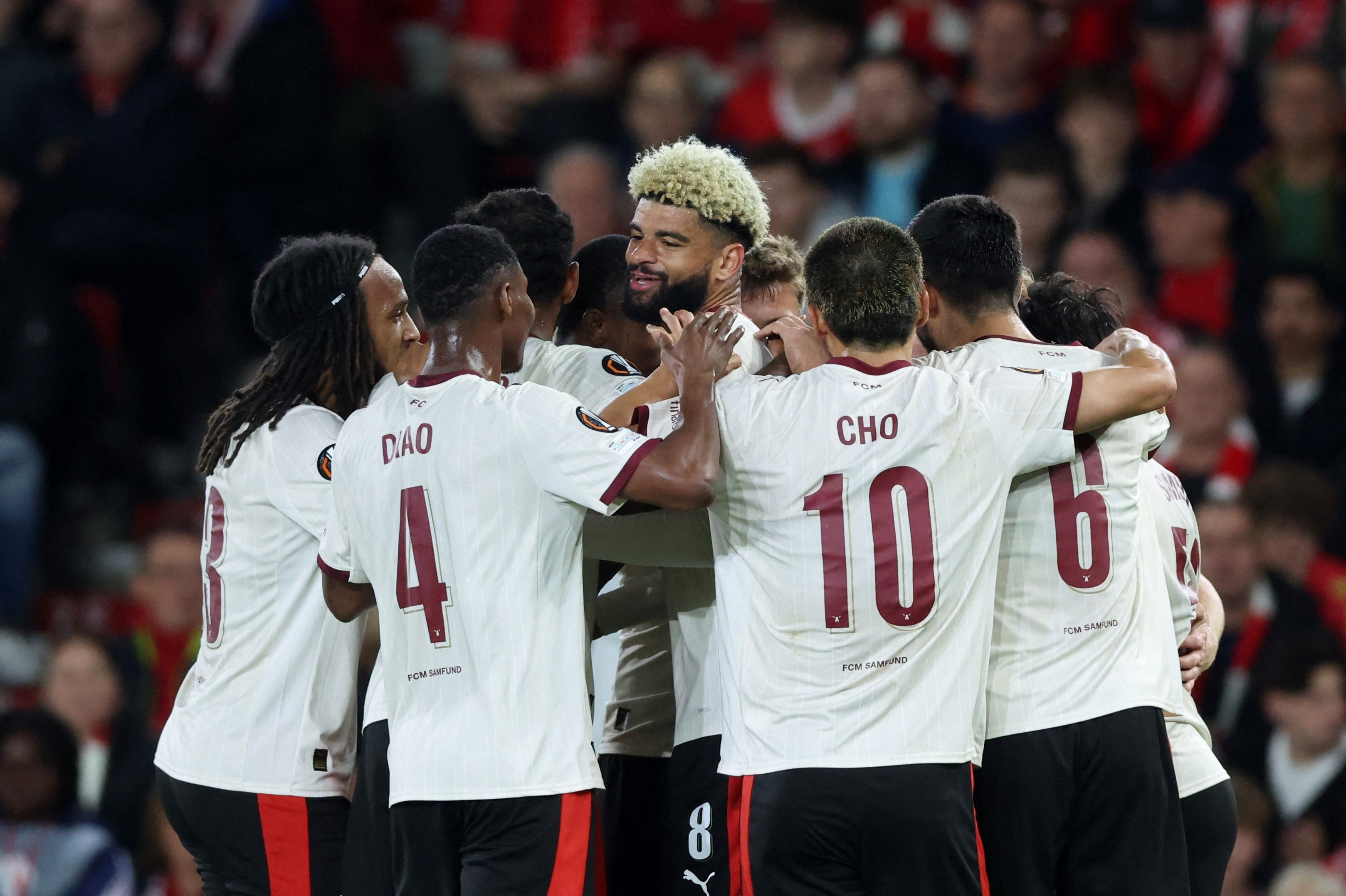 FC Midtjylland jubler her over en scoring mod Nottingham Forest i Europa Leagues ligaspil. (Arkivfoto).