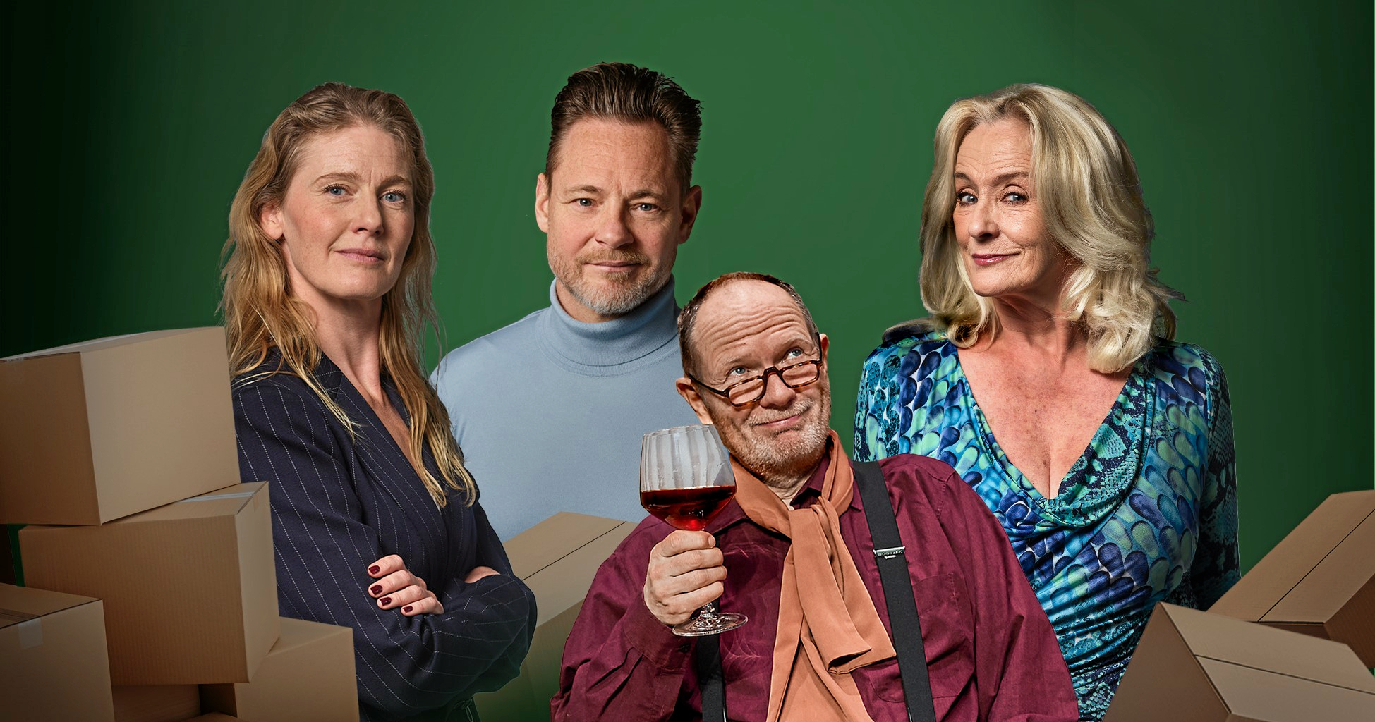 Far flytter ind spiller mandag 16. marts på scenen i Ny Ridehus. De medvirkende er Iben Dorner, Paw Henriksen, Kasper Wilton og Susanne Breuning.
