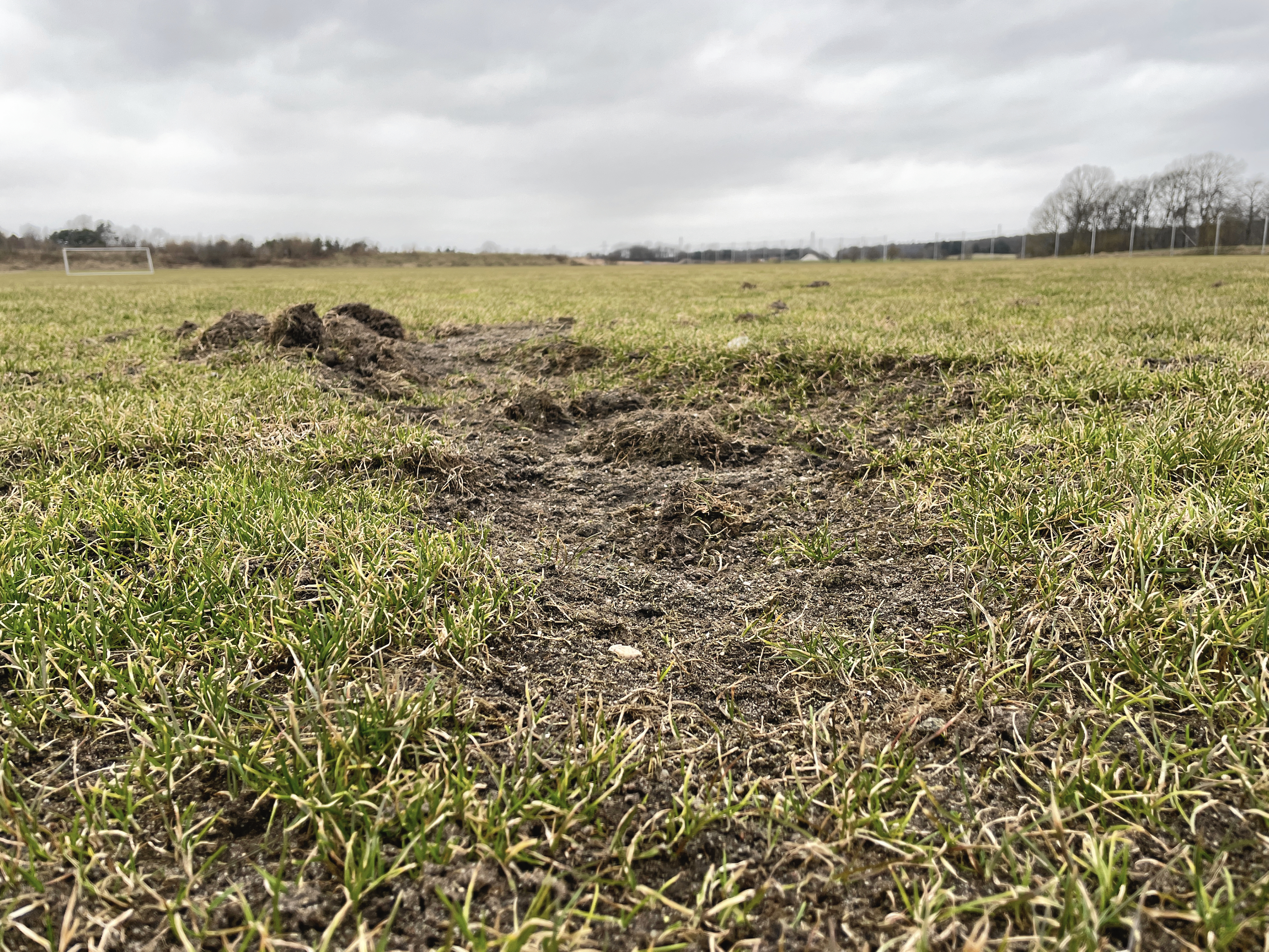 Bilræs på blød jord ødelagde fire fodboldbaner.