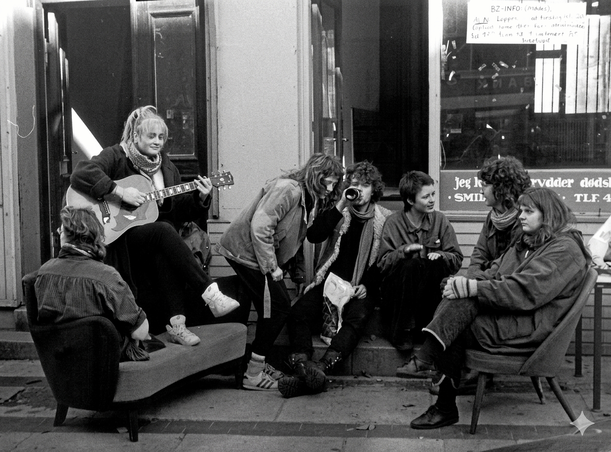 Aktivister i Ahlgade i 1985.