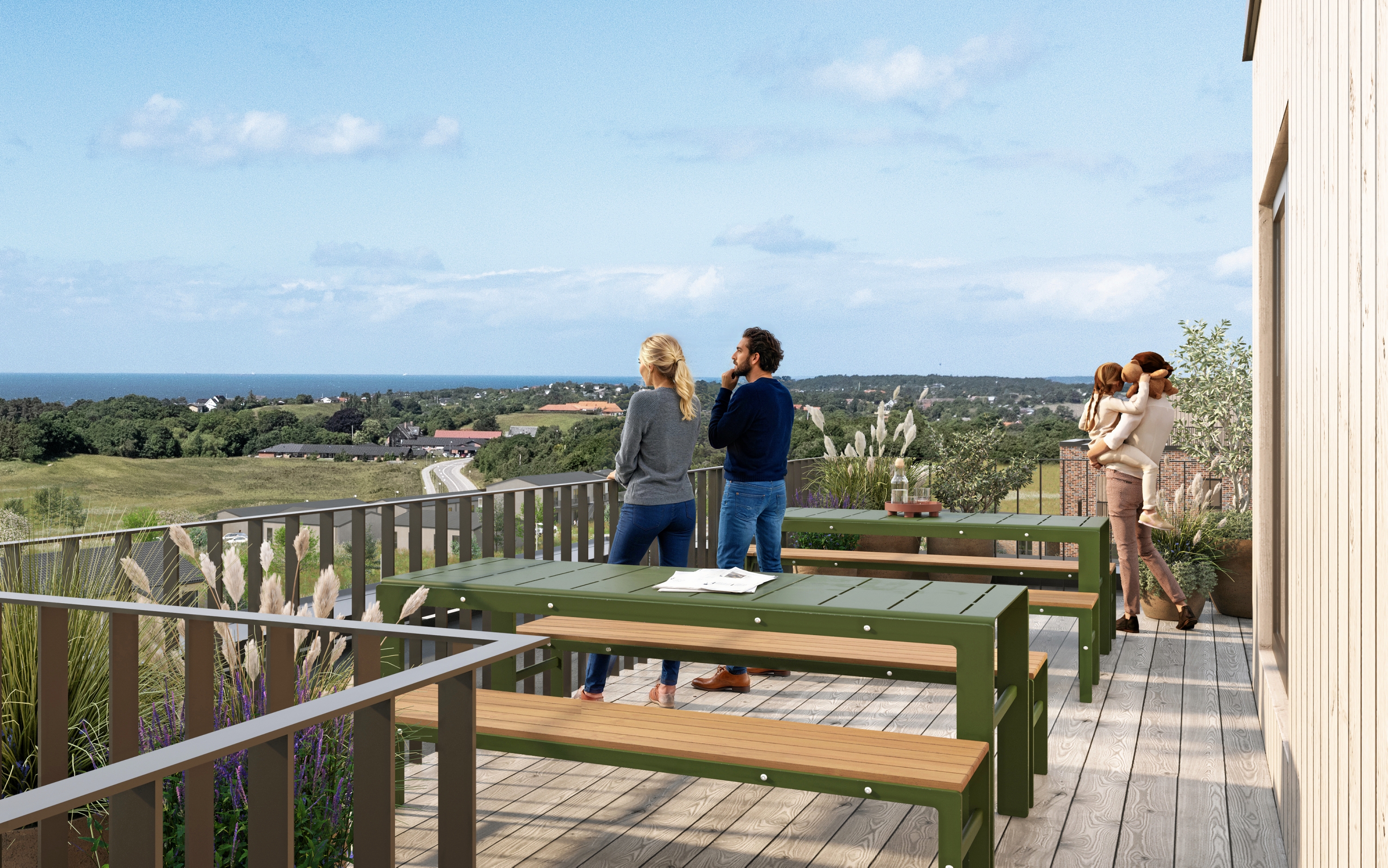 En visualisering af udsigten fra et af punkthusene, som hedder Højdedraget. - Thybo En visualisering af udsigten fra et af punkthusene, som hedder Højdedraget.