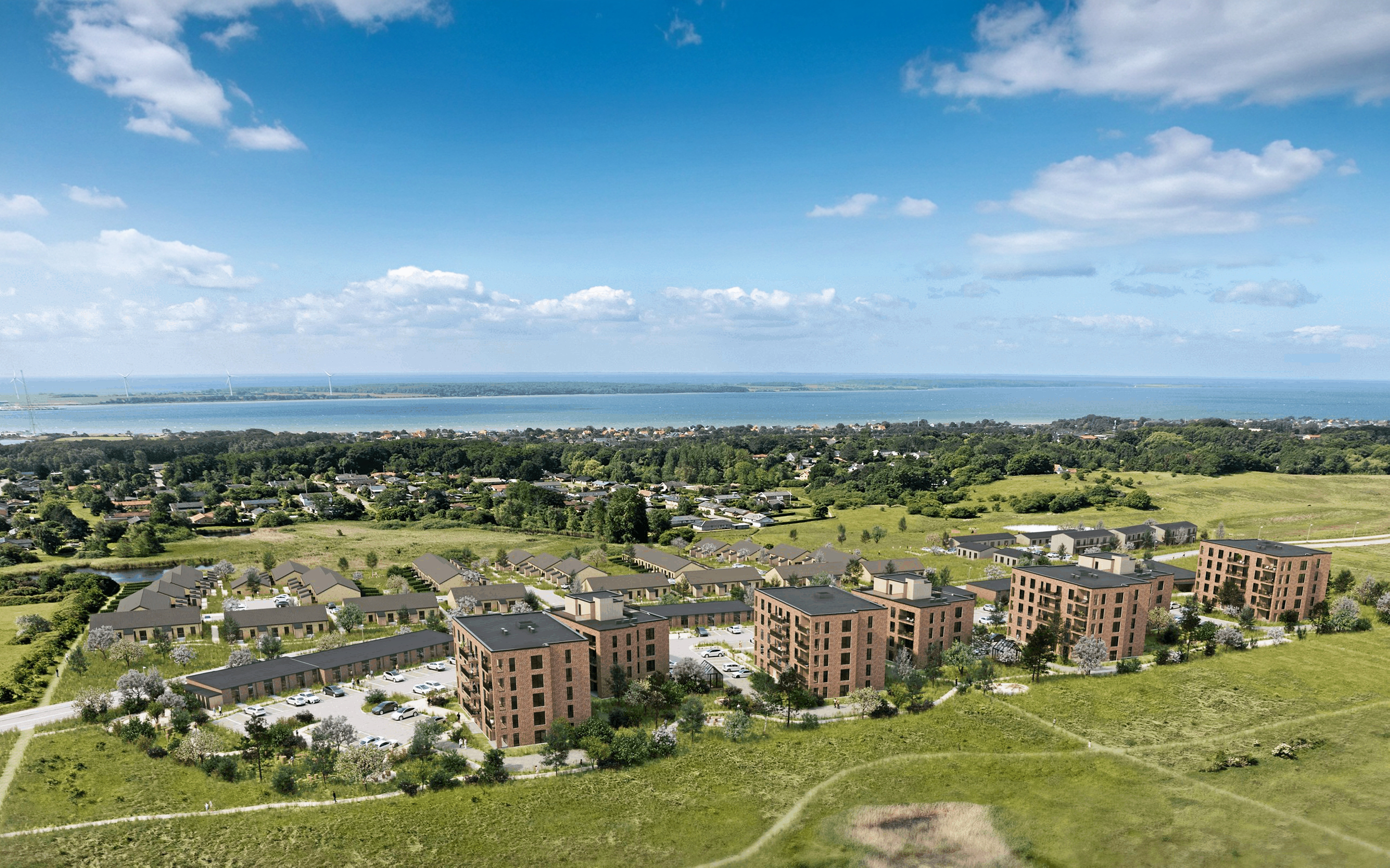 Her ses en visualisering af Højdedraget, det nye byggeri med punkthuse på Herredsåsen i Kalundborg.