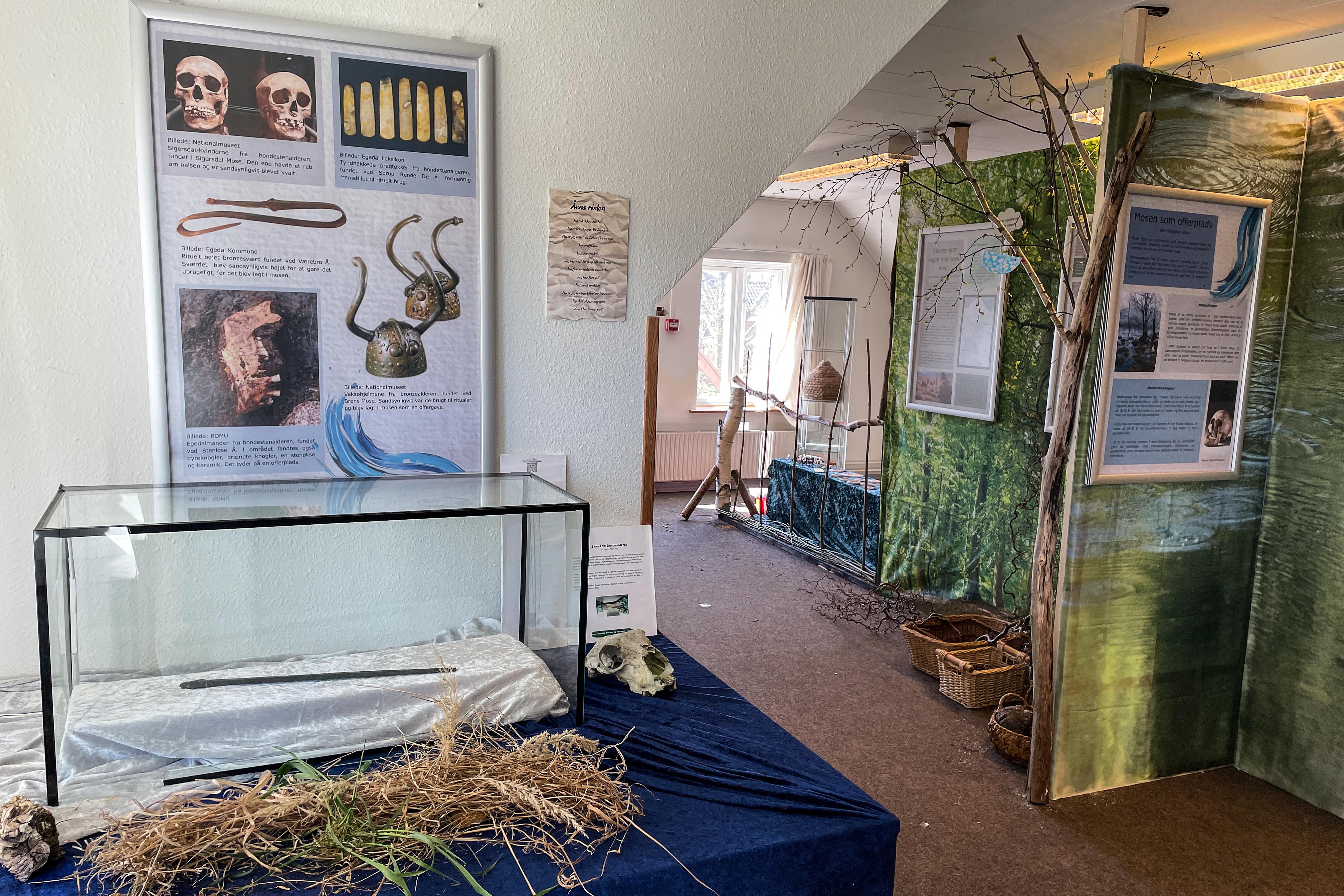 Den grønne natur er vokset ind i møllen, hvor udstillingen ’Naturen fortæller – fra istid til Egedal’ kan opleves på museets førstesal fra 2. maj.