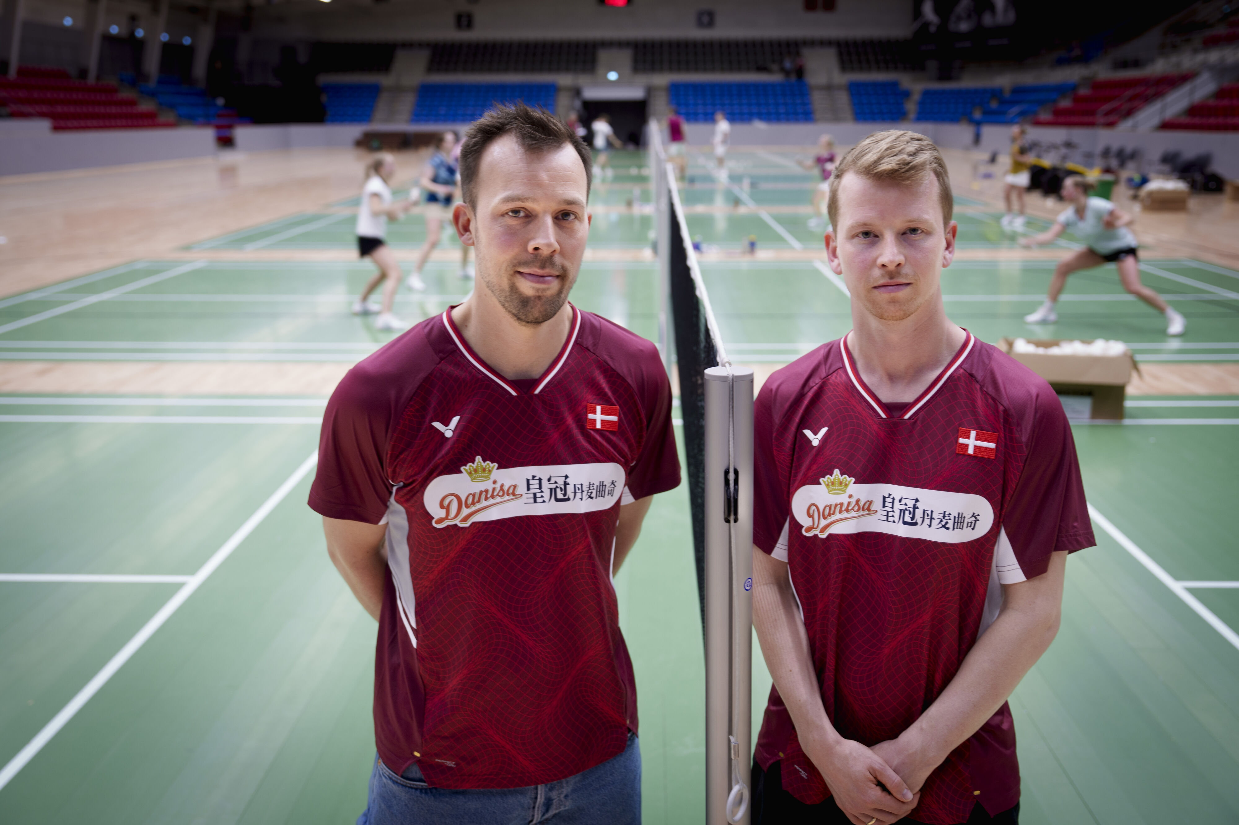Anders Skaarup Rasmussen (tv.) og Kim Astrup er en del af Danmark Thomas Cup-hold, der spiller i Horsens.