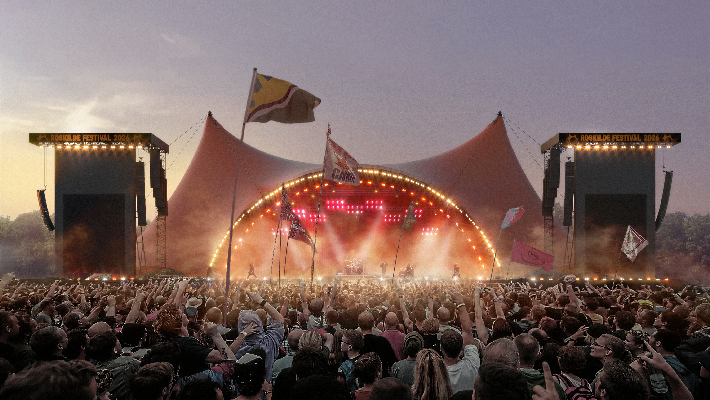 Roskilde Festival har lavet denne illustration af den ny Orange Scene, der bliver 30 procent større, men ellers ligner den gamle udgave. - Roskilde Festival Roskilde Festival har lavet denne illustration af den ny Orange Scene, der bliver 30 procent større, men ellers ligner den gamle udgave.