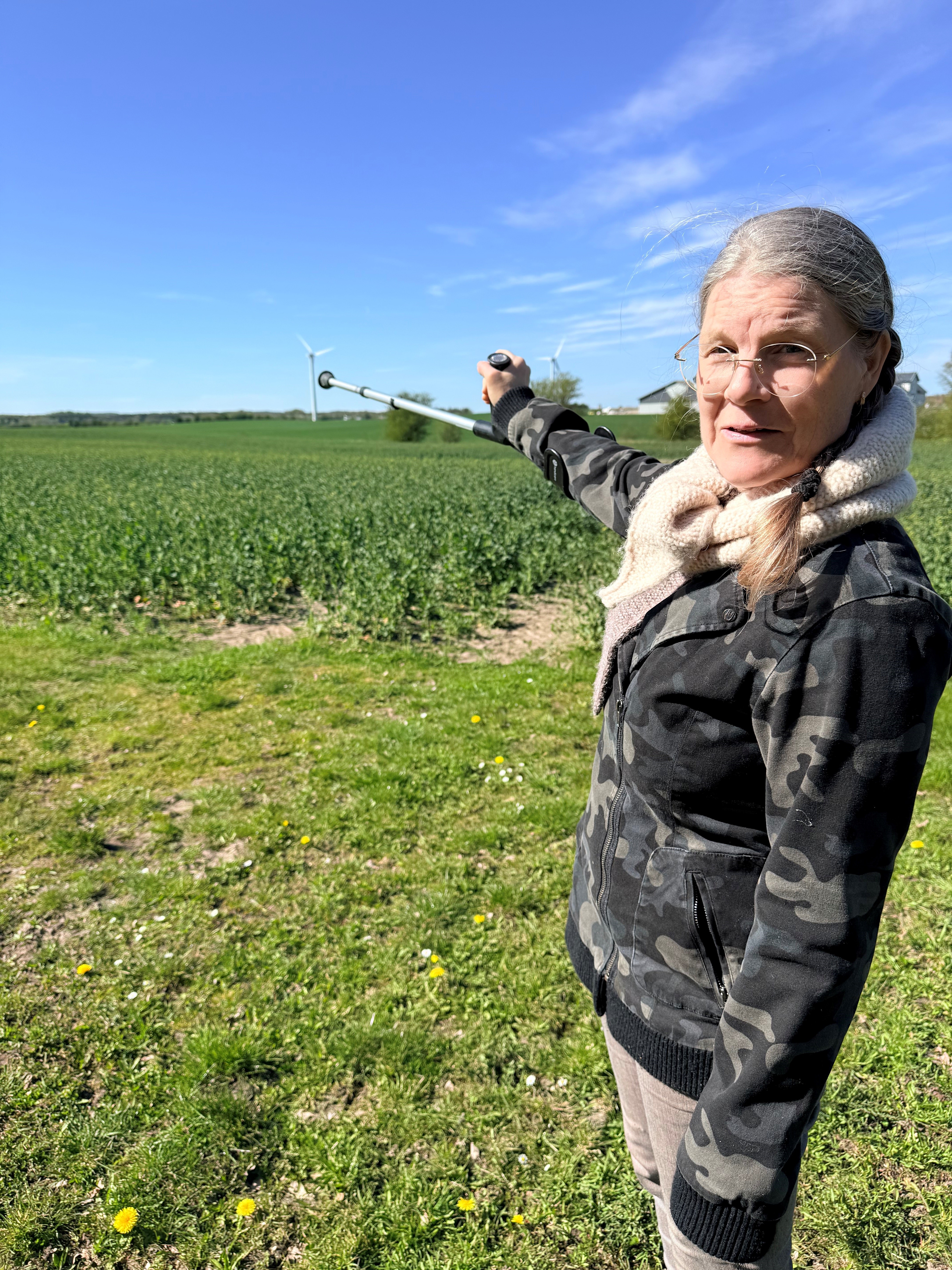 Dagmar Hagedorn ved en af de marker ved Bukkerup, som der er kig på til stor solcellepark.