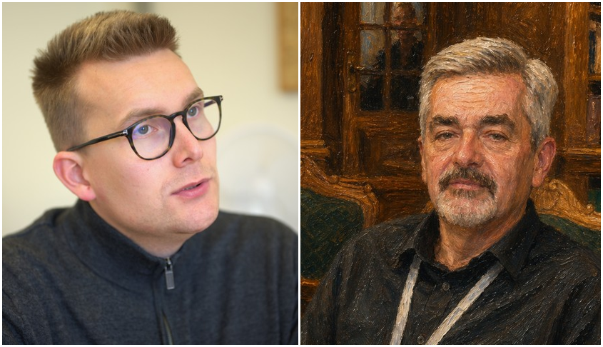 Borgmester Andreas Karlsen anklages af Michael Rosenmark (tv). Rosenmark har brugt kunstig intelligens til at lave et "maleri" af sig selv.