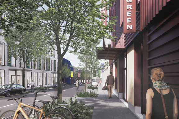 Sådan forestillede arkitekterne sig erhvervsområdet Trekroner Vest på arealet ud mod Østre Ringvej og Trekroner Allé. Nu er projektet standset.