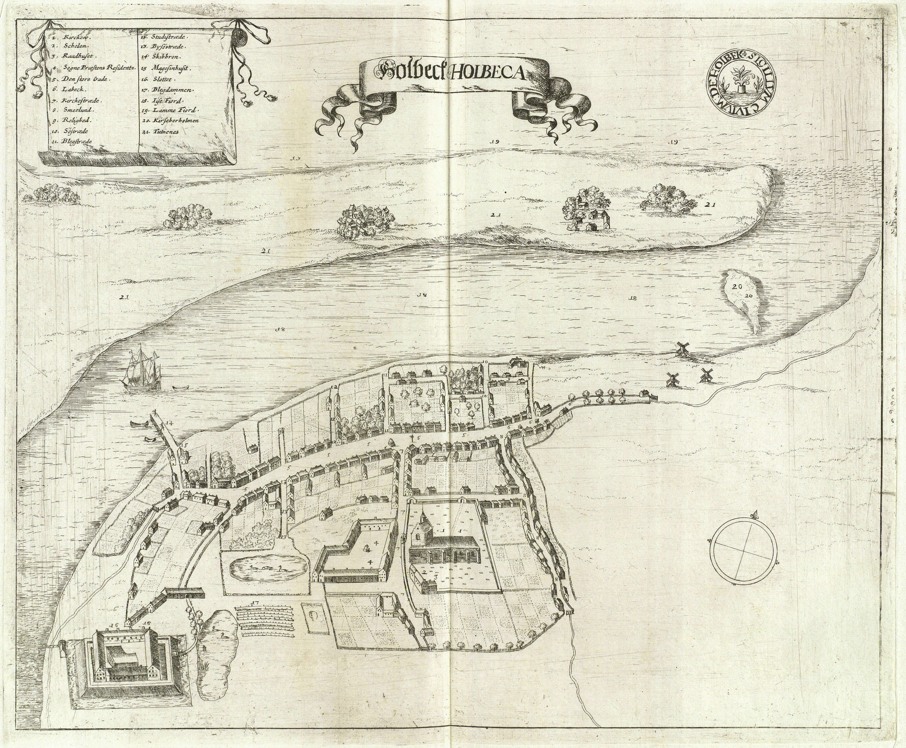 Der findes ikke kort over Holbæk fra middelalderen, men Resens kobberstik fra 1677 viser nok meget godt, hvordan byen har set ud cirka 200 år før.