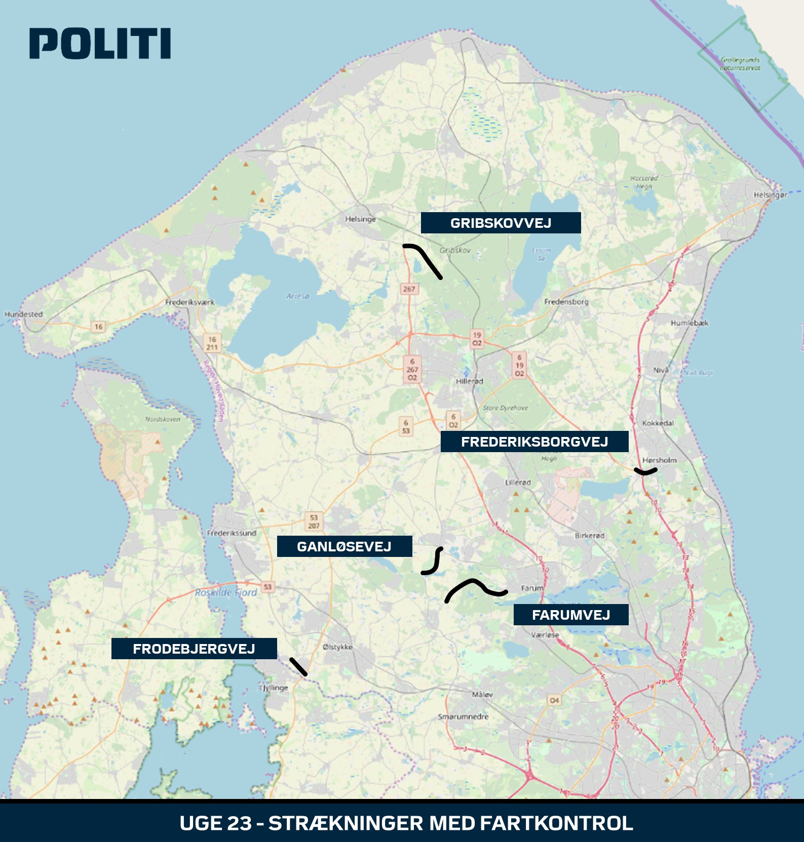 Her er de steder, hvor politiet primært er i denne uge.
