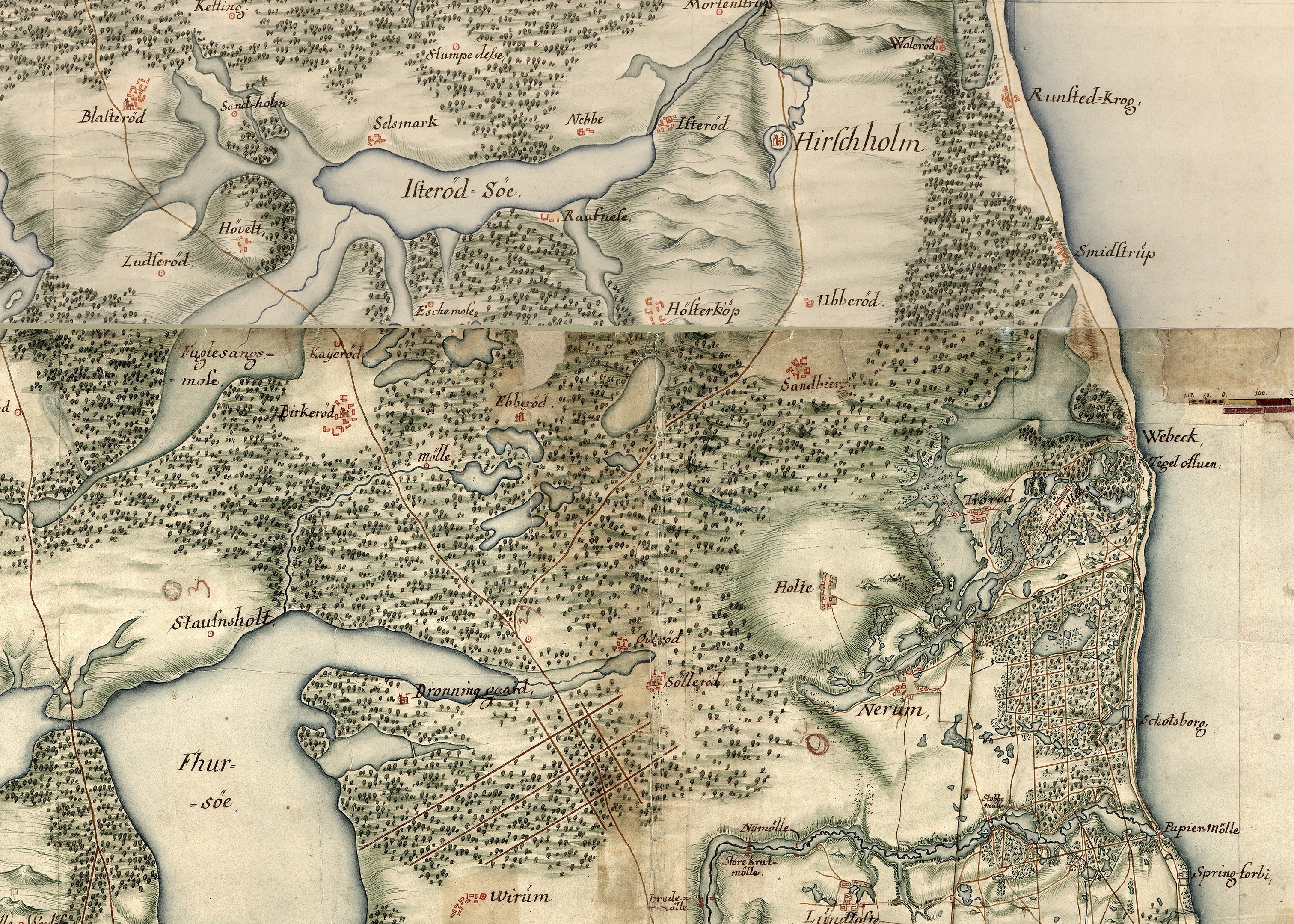 Kort over Rudersdal, dateret 1670, men det er formodentlig noget ældre.