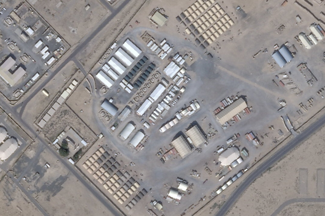 Satellitbillede fra februar viser Ali Al Salem-basen i Kuwait. Ifølge Irans Revolutionsgarde har den natten til søndag været et af flere mål for angreb, der ifølge Iran sker som svar på nylige angreb fra USA. (Arkivfoto).