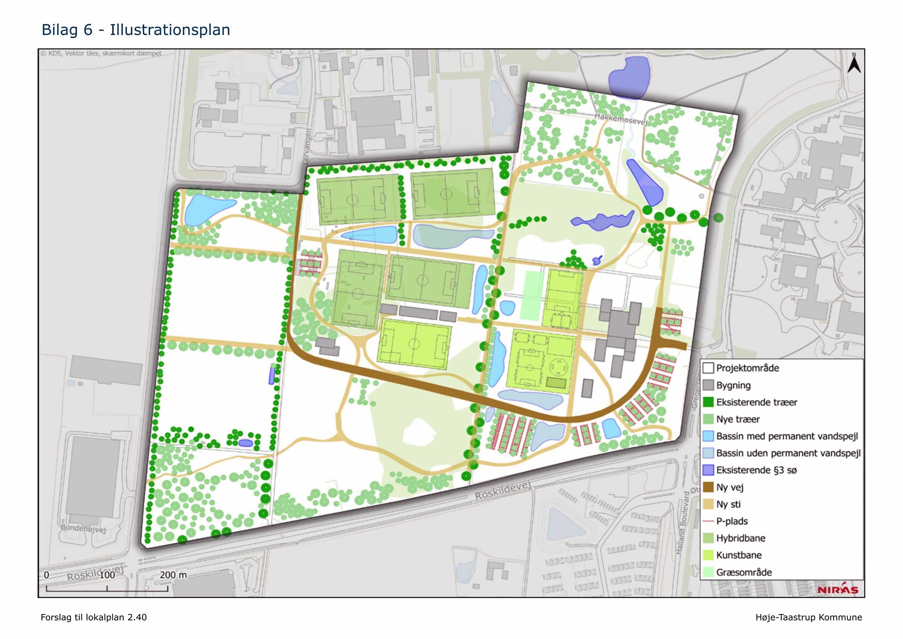 Kort over området, hvor Hele Danmarks Klubhus efter planen skal ligge - blandt andet med syv fodboldbaner. - Lokalplanforslag/Høje-Taastrup Kommune Kort over området, hvor Hele Danmarks Klubhus efter planen skal ligge - blandt andet med syv fodboldbaner.