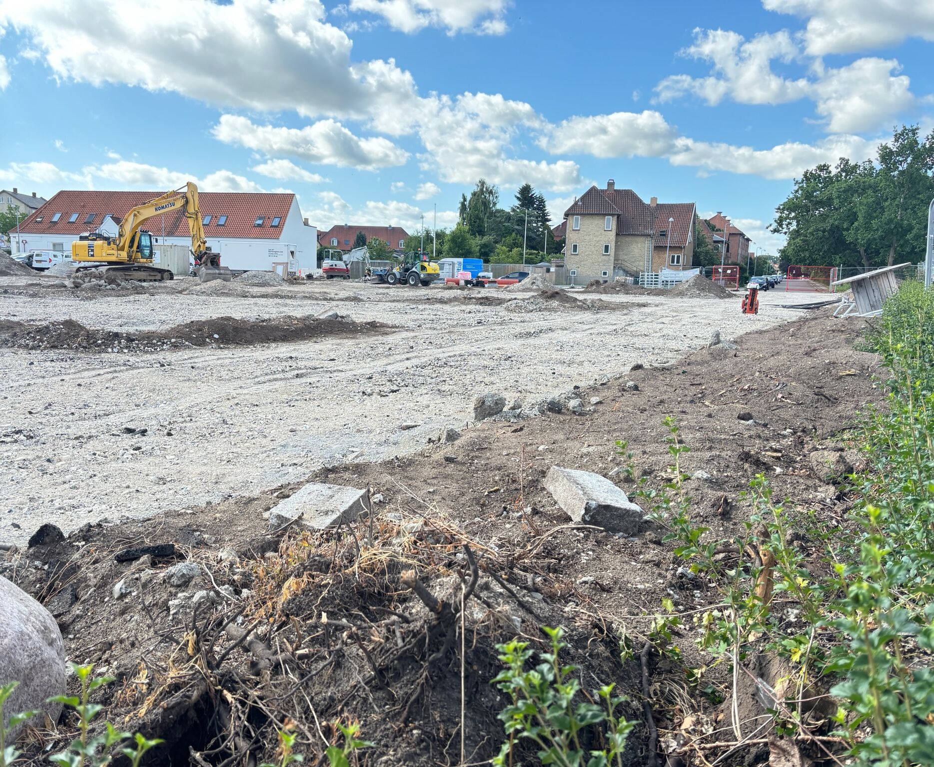 På grunden ses rødderne af de træer, som Birch Ejendomme har fældet langs Københavnsvej.