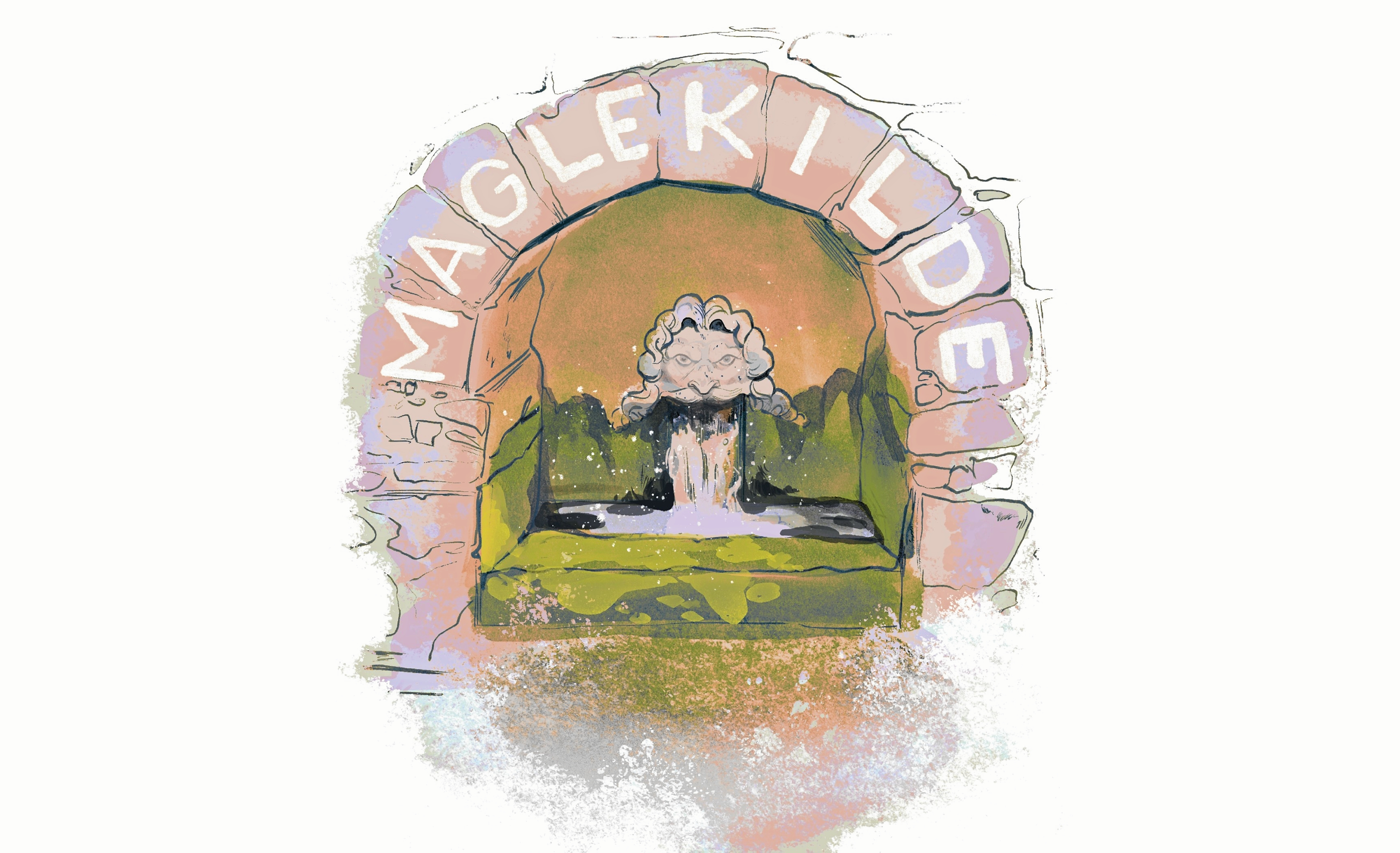 Illustrationen på forsiden af undervisningsmaterialet er lavet af Kimmie Kawaguchi og viser Maglekilde, som ligger vest for Roskilde Domkirke, og som dannede grundlag for Roskildes første industri.