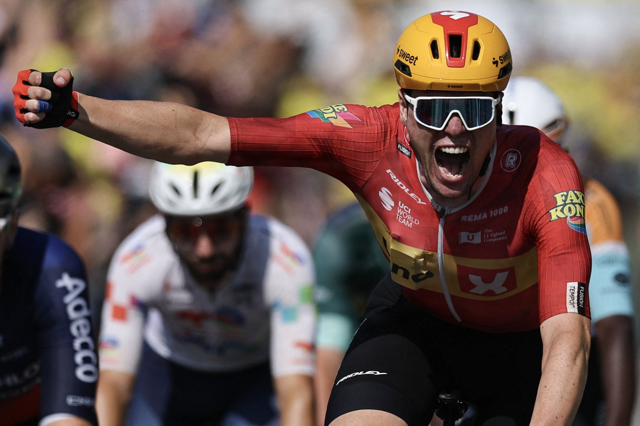 Søren Wærenskjold tog sejren i onsdagens massespurt i Tour de France.