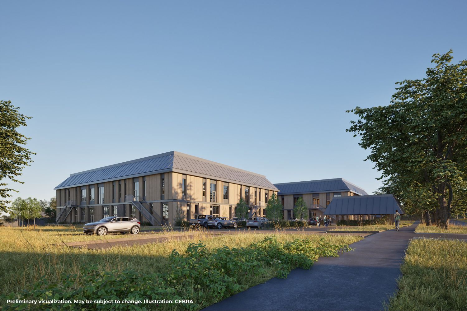 En visualisering af hvordan Kalundborgs nye Campus kan komme til at se ud. Der tages første spadestik til byggeriet den 19. august.
