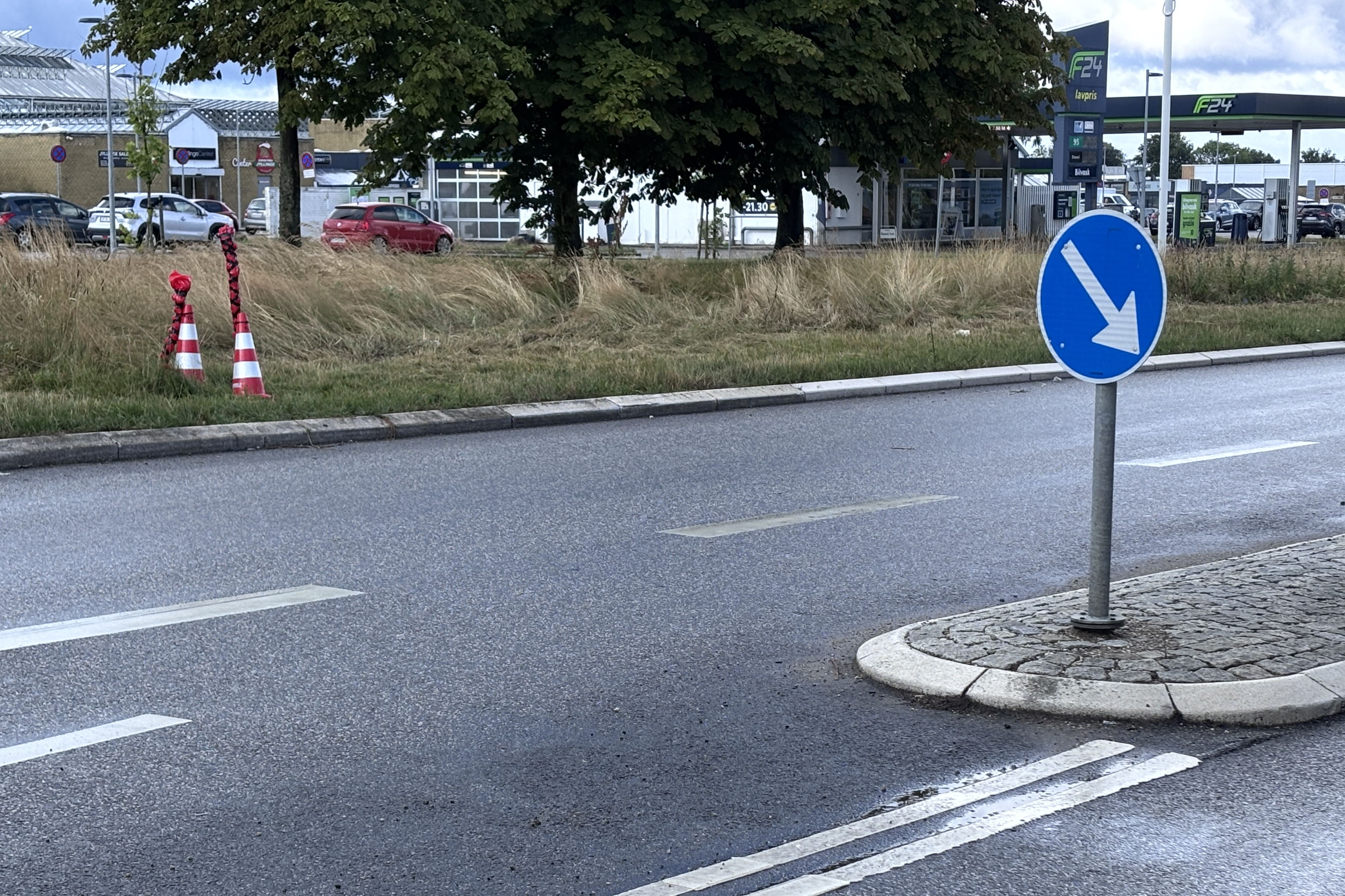 Det var cirka her på Jyllinge Parkvej, at dødsulykken skete i nat, hvor en 19-årig mand på skateboard mistede livet.