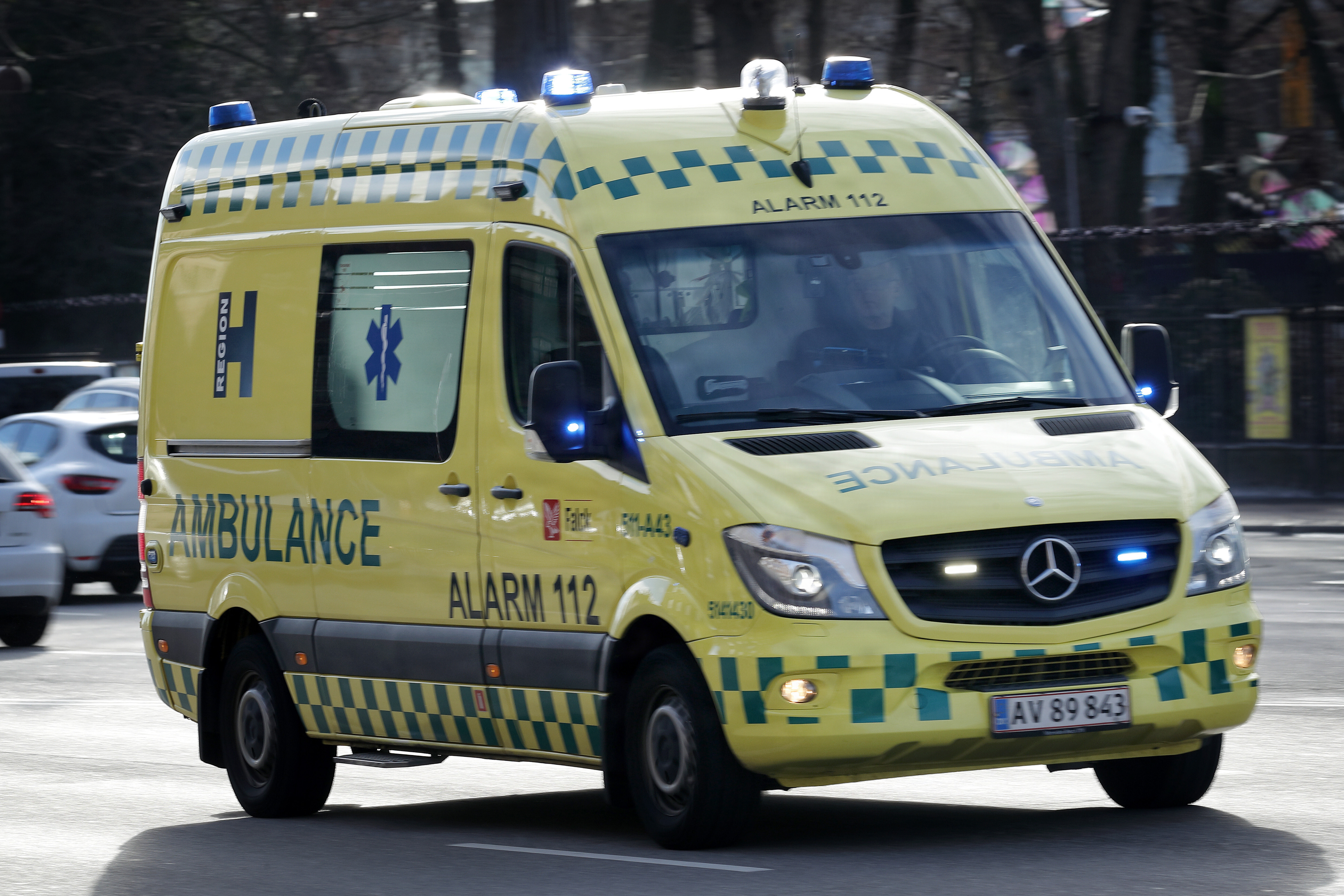 Ambulance fra Falck med udrykning i Region Hovedstaden.