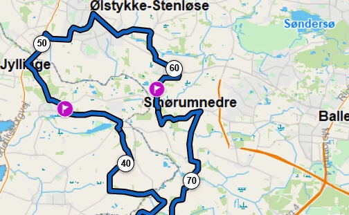 Feltet kommer til at bevæge sig en del i og omkring Roskilde Kommune, inden finalen i Rødovre. Talletne på kortet angiver den kørte distance, mens flagene markerer de indlagte bonus-sprinter. - Garmin Feltet kommer til at bevæge sig en del i og omkring Roskilde Kommune, inden finalen i Rødovre. Talletne på kortet angiver den kørte distance, mens flagene markerer de indlagte bonus-sprinter.