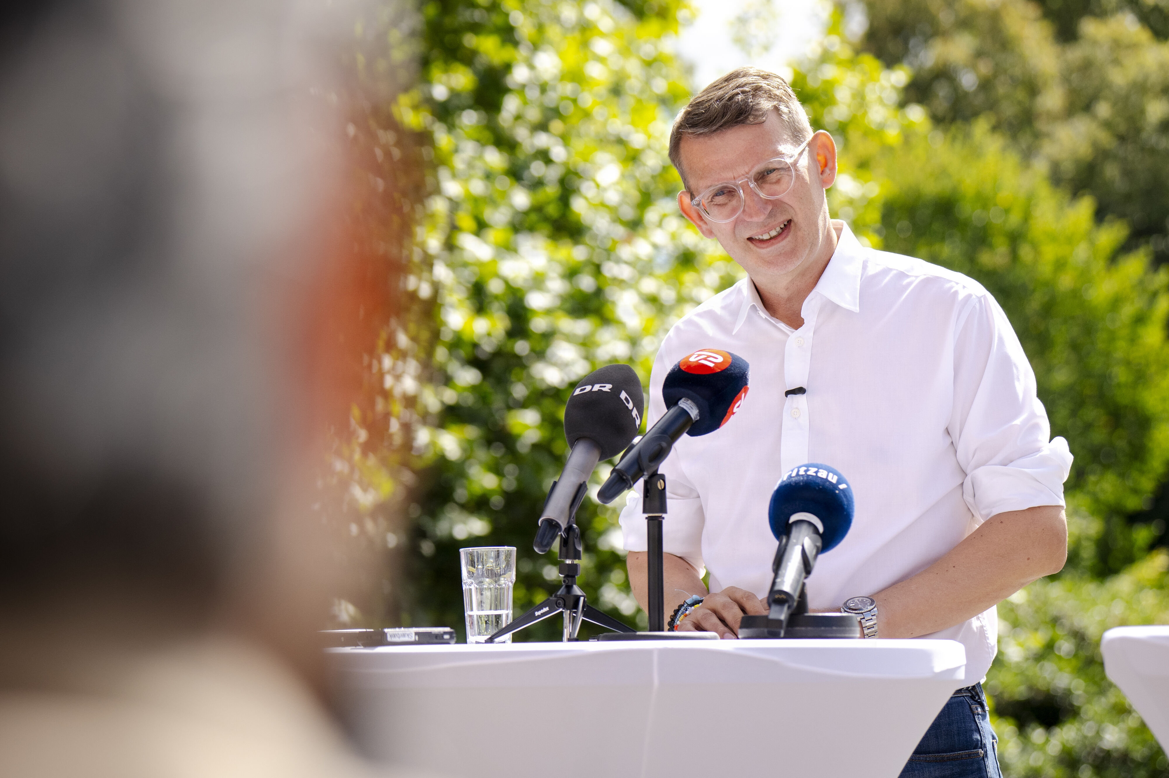 Venstres formand Troels Lund Poulsen (V) da Venstre holdte pressemøde i forbindelse med sommergruppemødet på Hindsgavl Slot i Middelfart.
