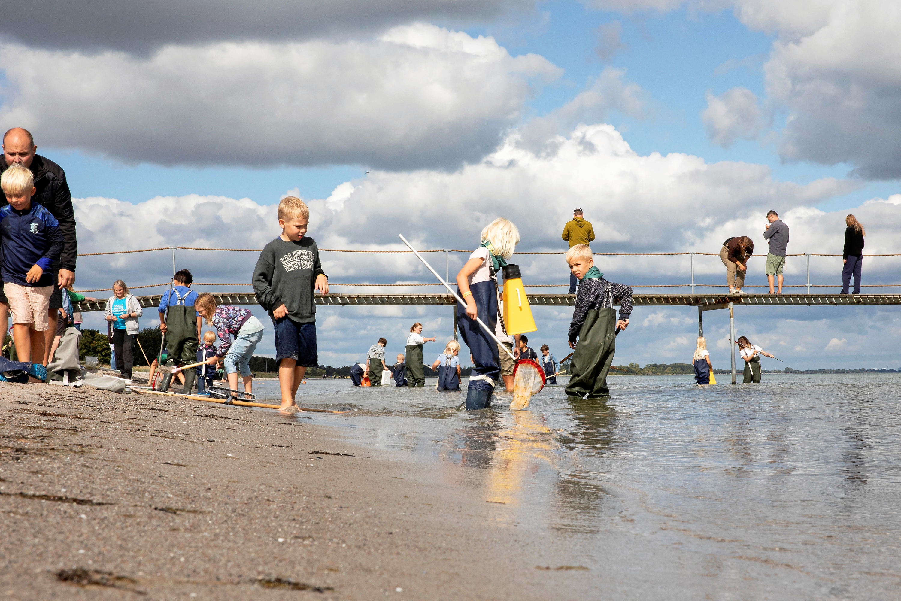 Langs stranden kunne gæsterne blandt andet prøve kræfter med havkajakker og gå på opdagelse efter krabber i vandkanten.