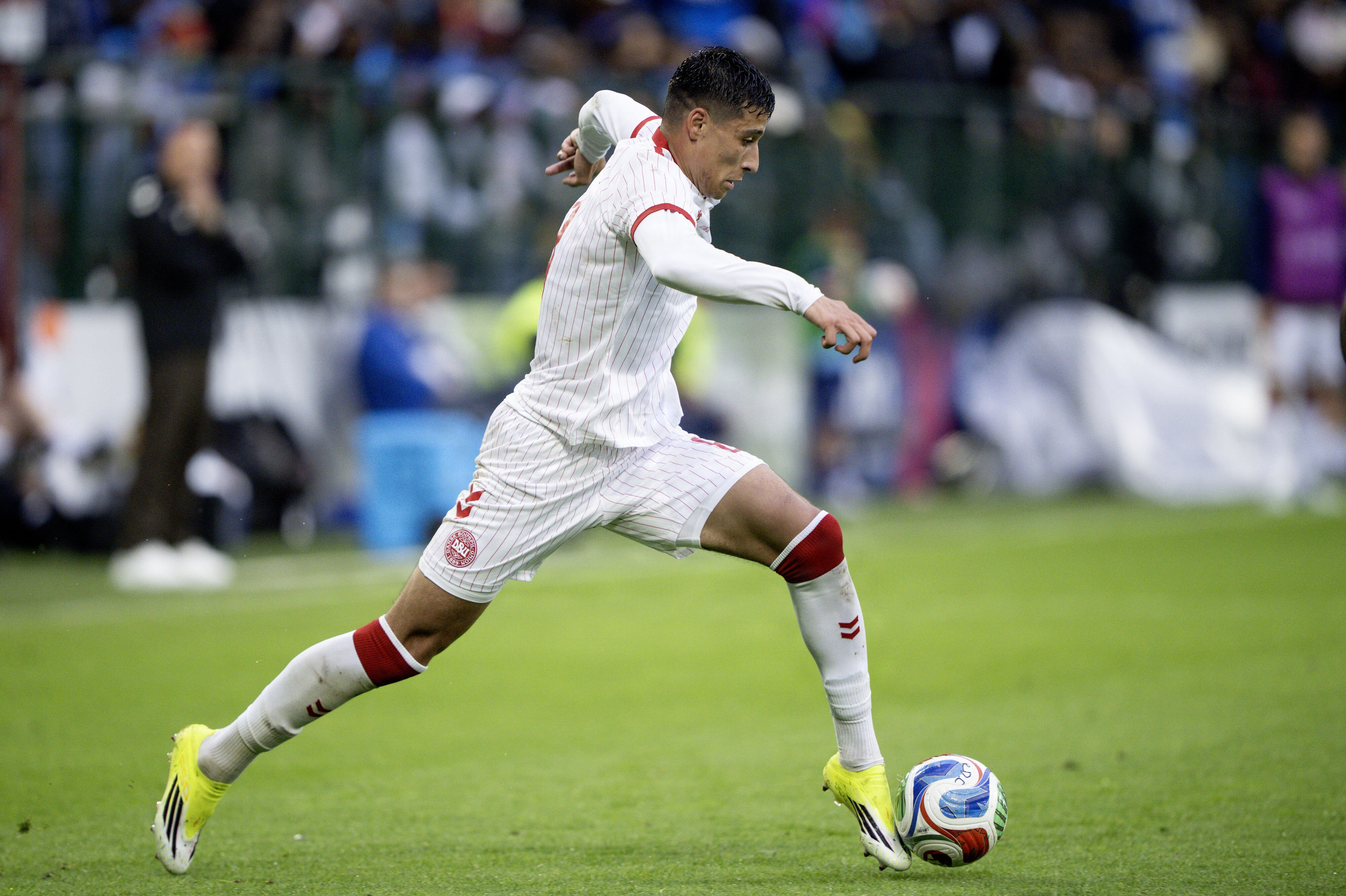 Adam Daghim fik i juni debut for det danske A-landshold i en testkamp mod DR Congo. (Arkivfoto).