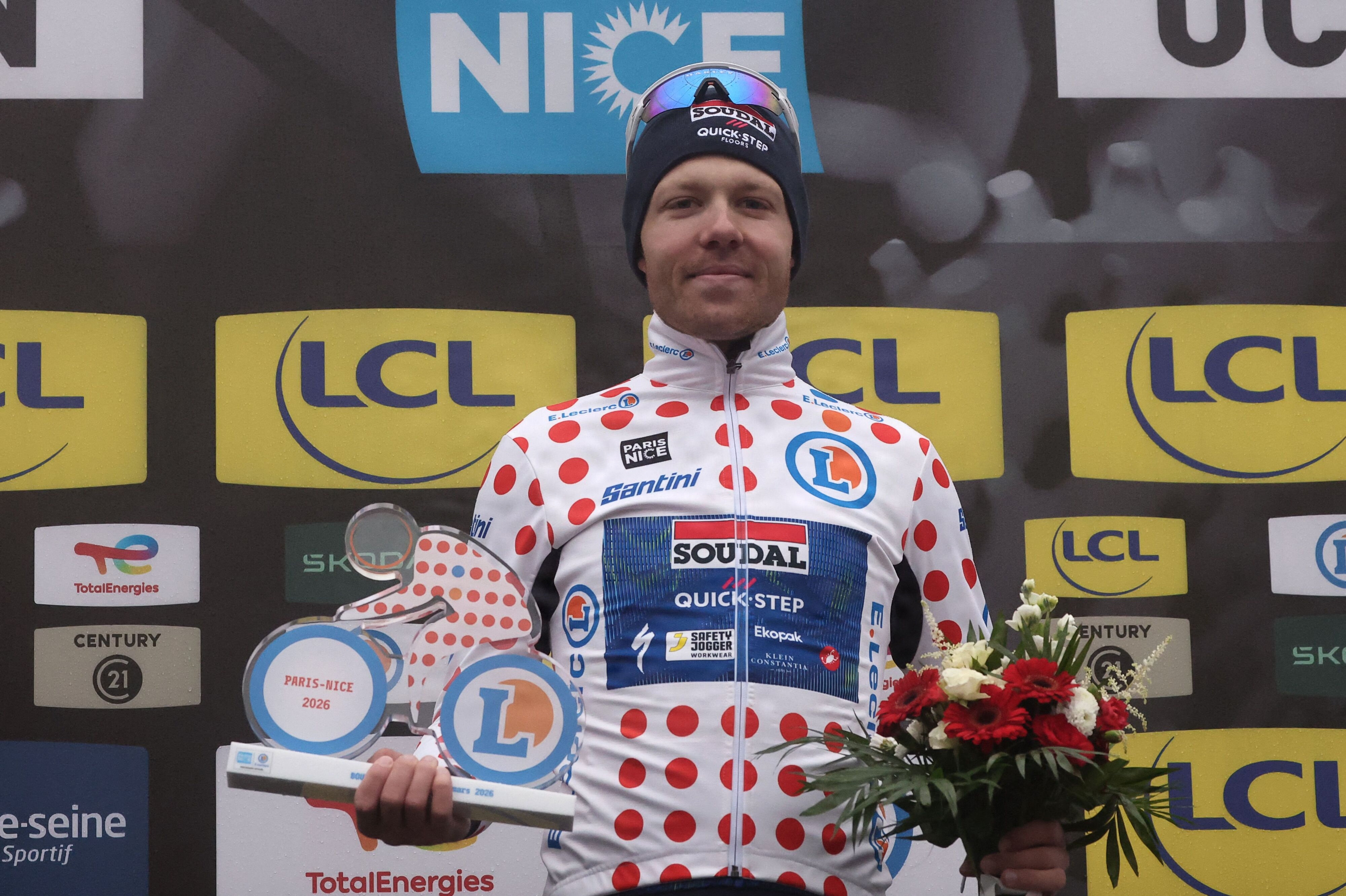 Casper Pedersen bar undervejs den prikkede trøje i Paris-Nice tidligere i år og sluttede som nummer tre i konkurrencen. (Arkivfoto).