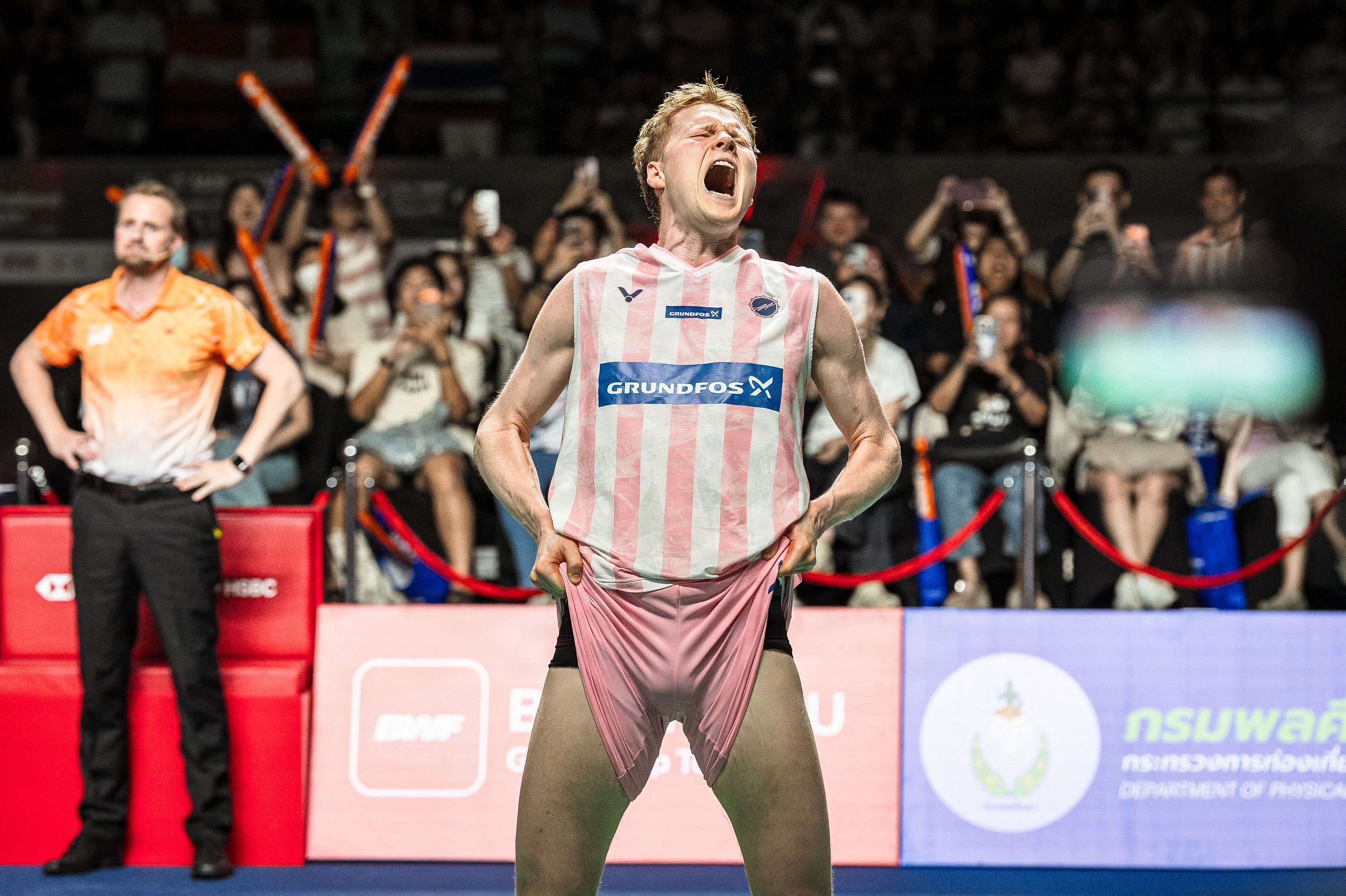 Billedet her er fra Anders Antonsens sejr over Kunlavut Vitidsarn i finalen i Thailand Open i maj. (Arkivfoto).