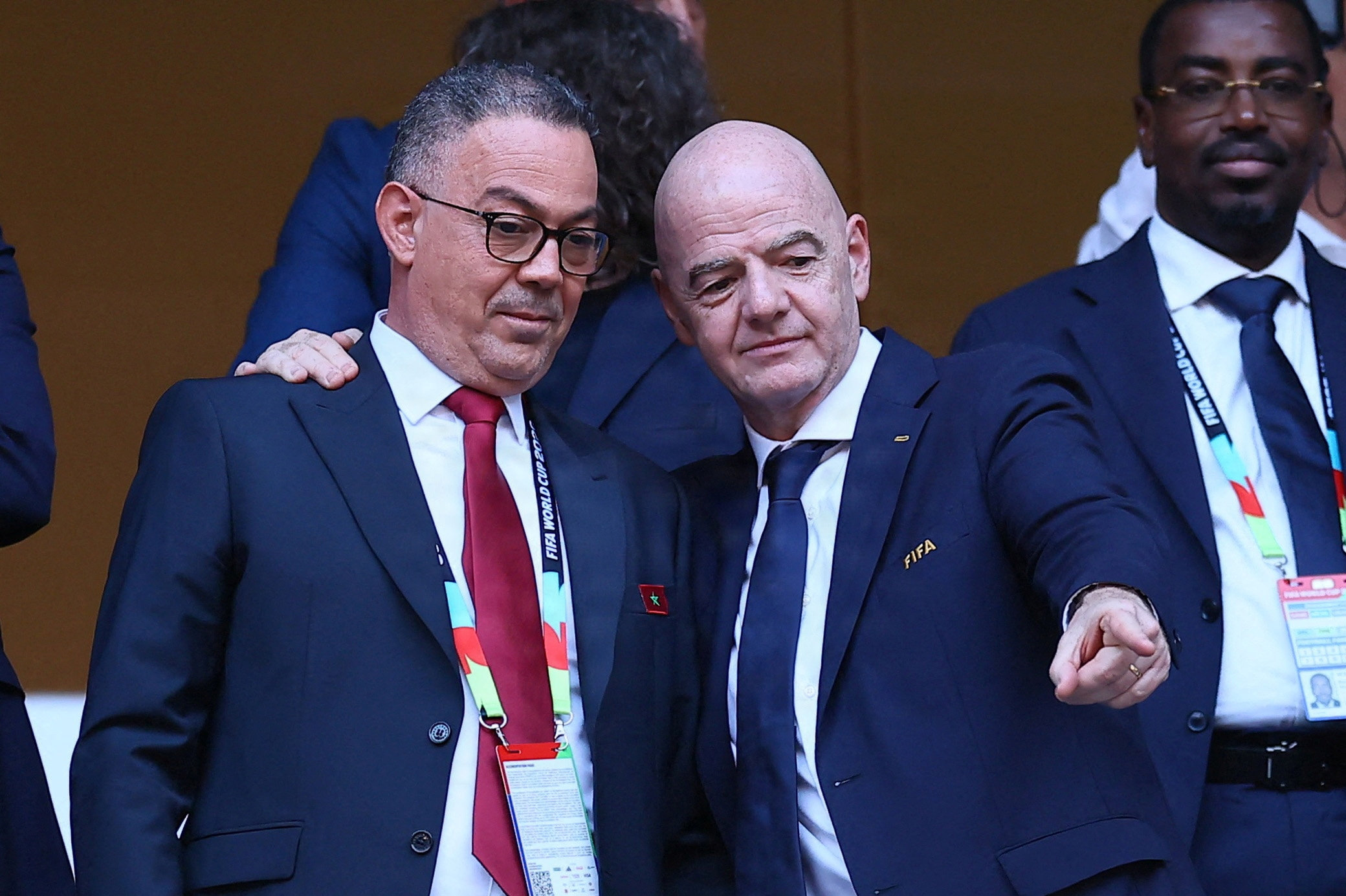 Ifølge Fouzi Lekjaa (til venstre) fra det marokkanske fodboldforbund bliver VM-finalen spillet i Casablanca. Hverken Fifa eller præsident Gianni Infantino har dog bekræftet noget om lokationen. (Arkivfoto).