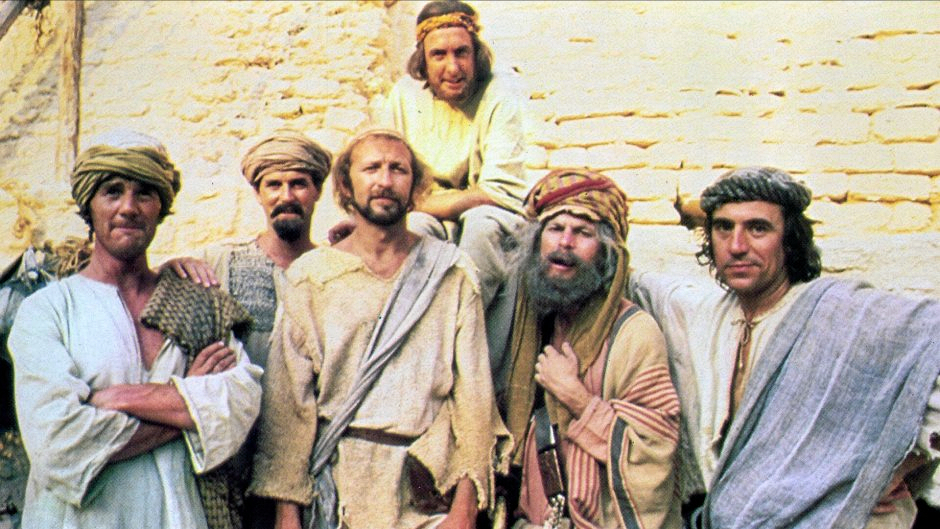 Monty Python-holdet under optagelserne til "Life of Brian".