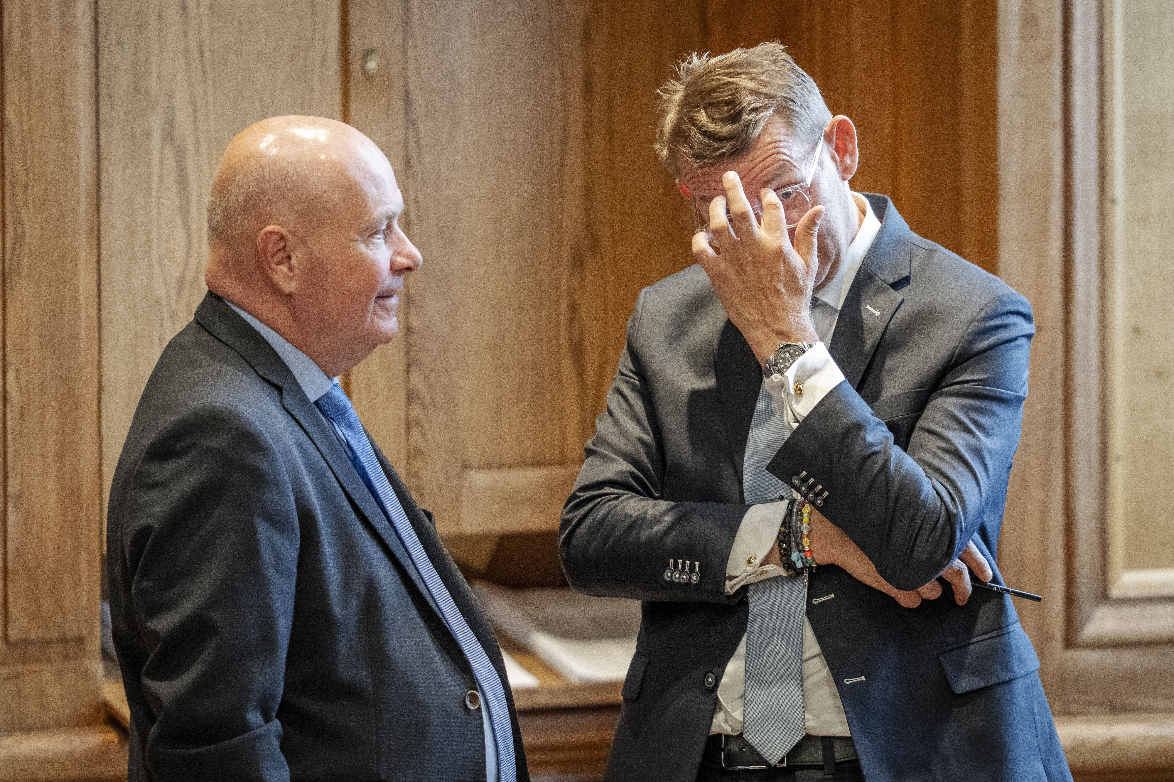 Venstres Søren Gade og partiformand Troels Lund Poulsen så ikke ens på den såkaldte gødskningslov, som for nylig skabte intern ballade i Venstre. (Arkivfoto).