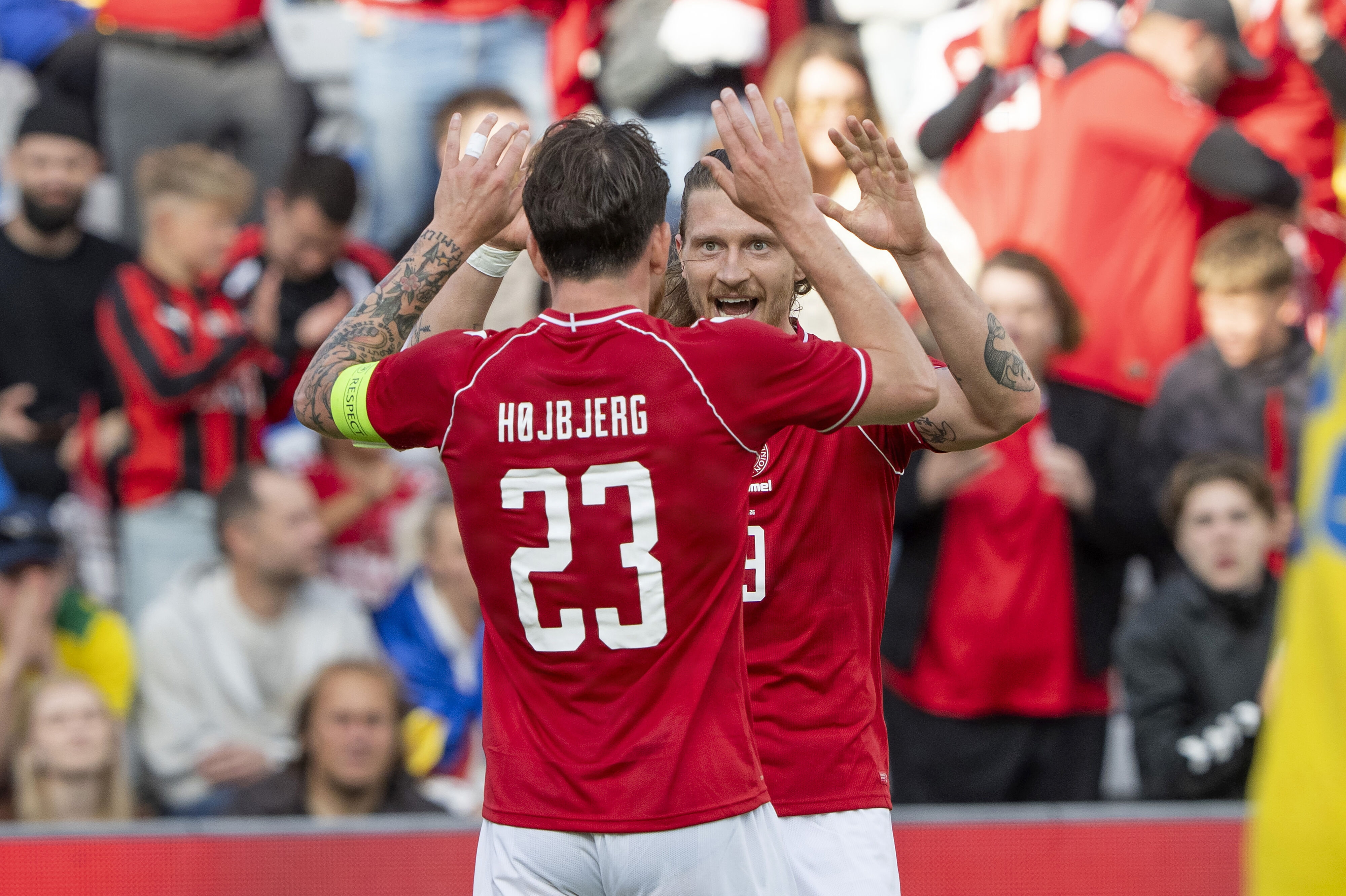 Pierre-Emile Højbjerg og Kasper Høgh er torsdag mulige deltagere, når Danmark åbner Nations Leagues gruppespil ude mod Norge. (Arkivfoto).