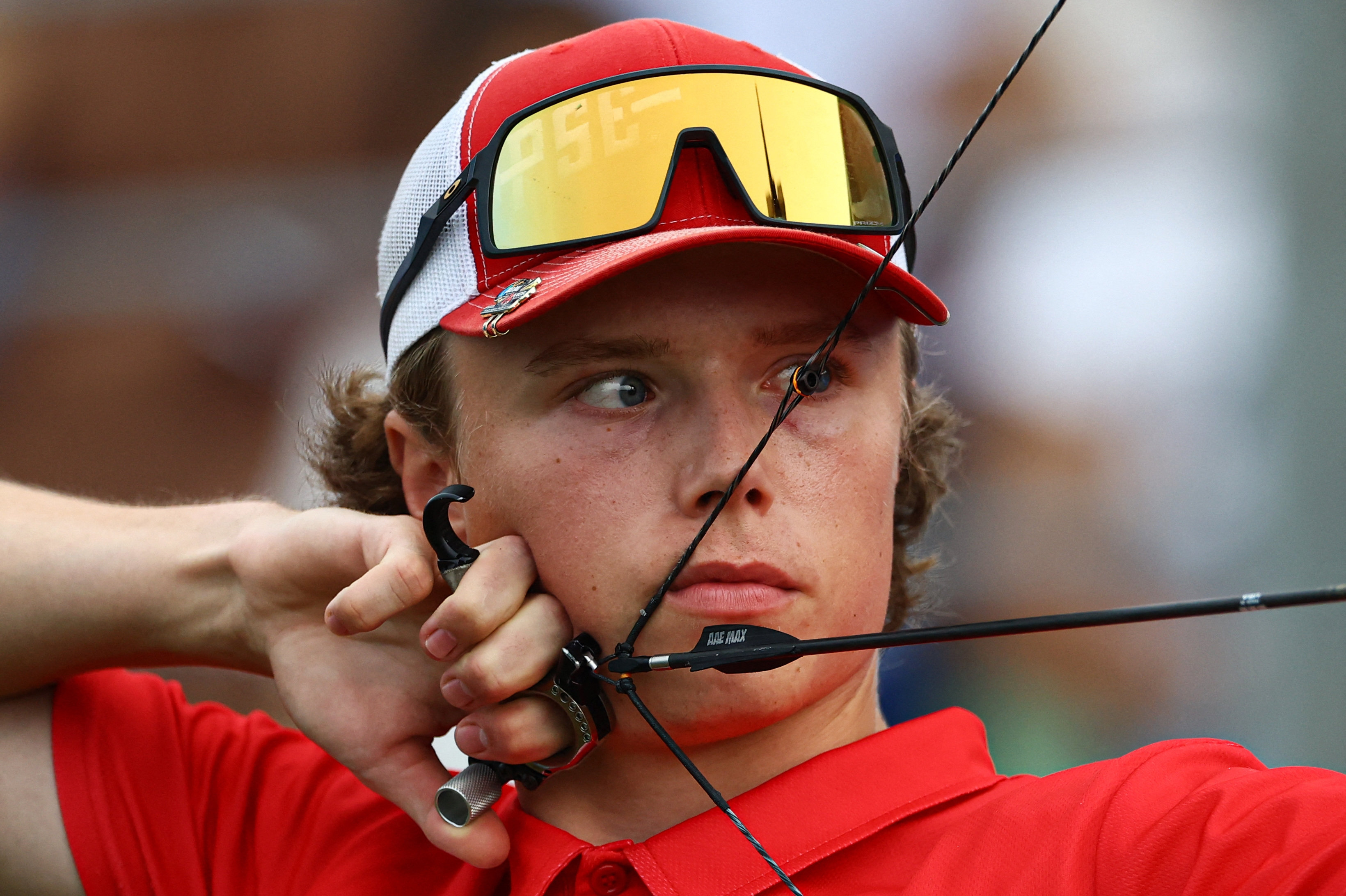 Mathias Fullerton slog i finalen ved VM i feltbueskydning i South Dakota amerikaneren Gaius Carter med 71-70. Her ses Fullerton sidste år, da han sammen med Sofie Louise Dam Marcussen vandt guld i konkurrencen for mixhold ved World Games i Kina. (Arkivfoto).