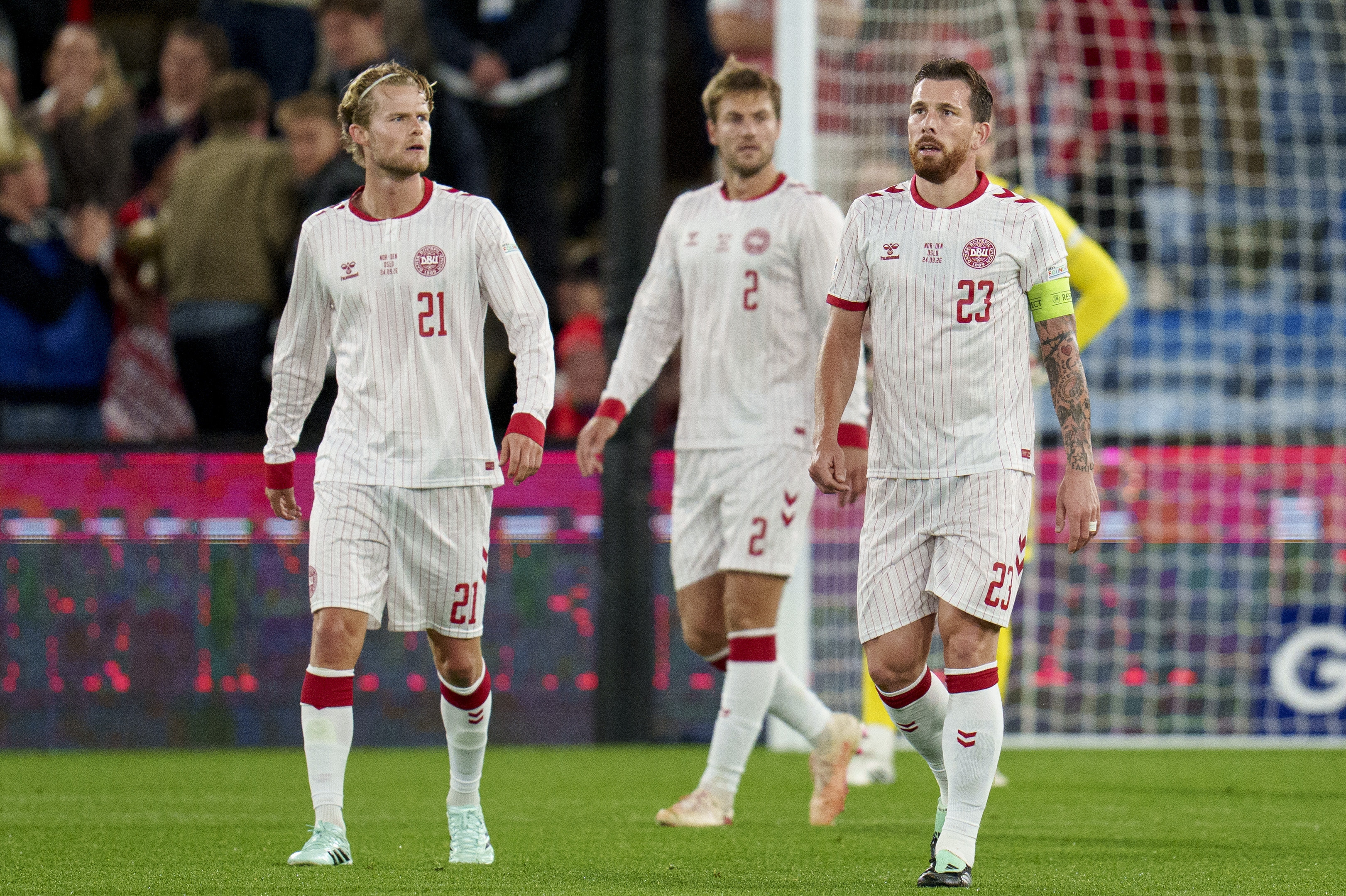 Morten Hjulmand og Pierre-Emile Højbjerg har fået genvalg på den danske midtbane. (Arkivfoto).
