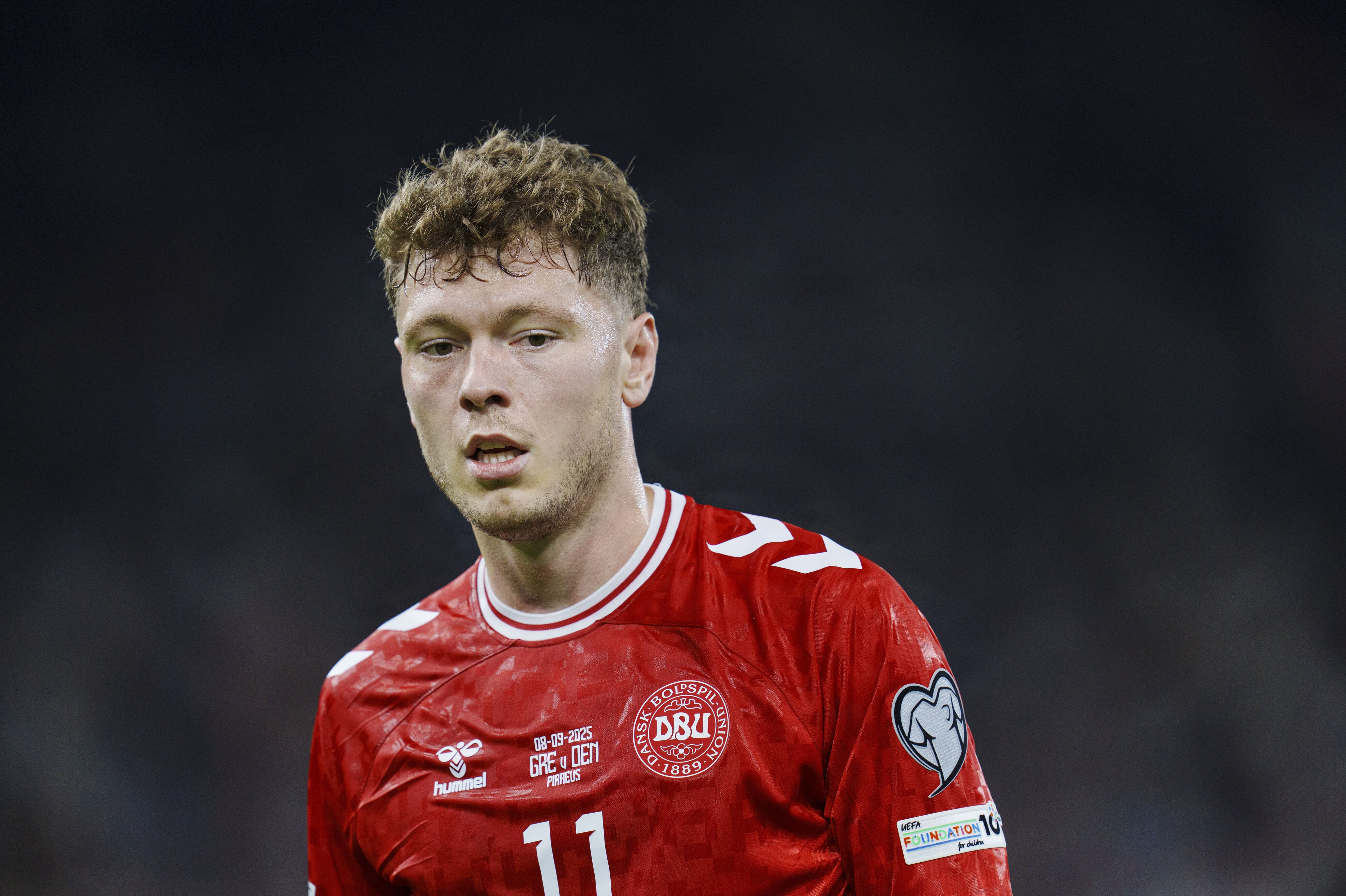 Andreas Skov Olsen kan torsdag få sin landskamp nummer 41 for Danmark. Han er indkaldt i stedet for Patrick Dorgu. (Arkivfoto).