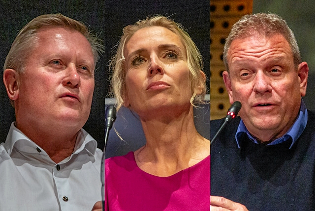 Tre af partierne i konstitueringsgruppen - LA, V og K - strides i det åbne efter budgetaftalen. Fra venstre viceborgmester Bent Christensen (LA), gruppeformand Ann Lindhardt (V) og borgmester Morten Slotved (K).