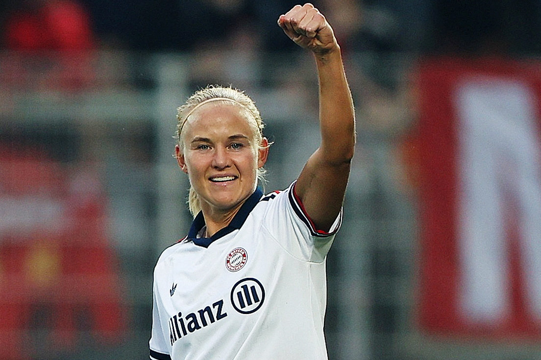 Pernille Harder har vundet 11 mesterskaber i træk med fire forskellige klubber. Senest hjalp hun Bayern München til en tysk double. (Arkivfoto).